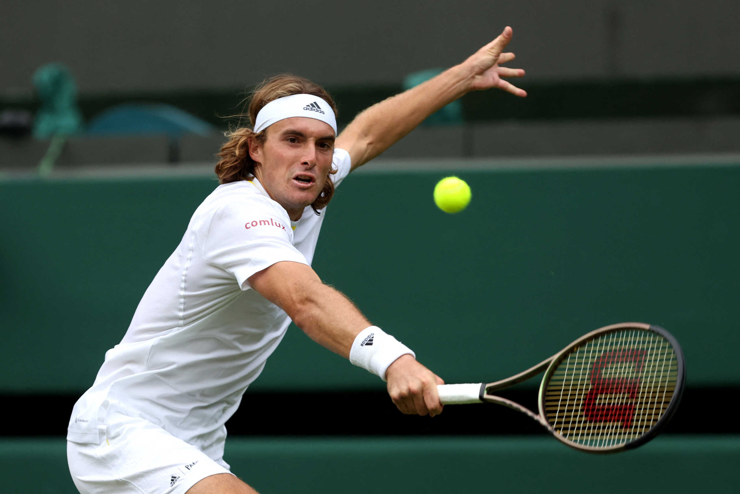 Tennis - Wimbledon - All England Lawn Tennis and Croquet Club, London, Britain - June 28, 2022 Greece's Stefanos Tsitsipas in action during his first round match against Switzerland's Alexander Ritschard REUTERS