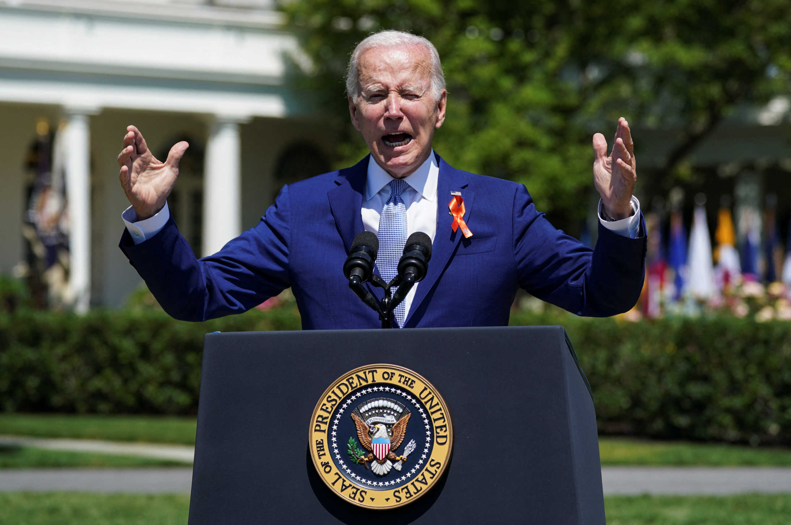 U.S. President Joe Biden speaks during an event to celebrate passage of the "Safer Communities Act," on the South Lawn at the White House in Washington, U.S., July 11, 2022. REUTERS