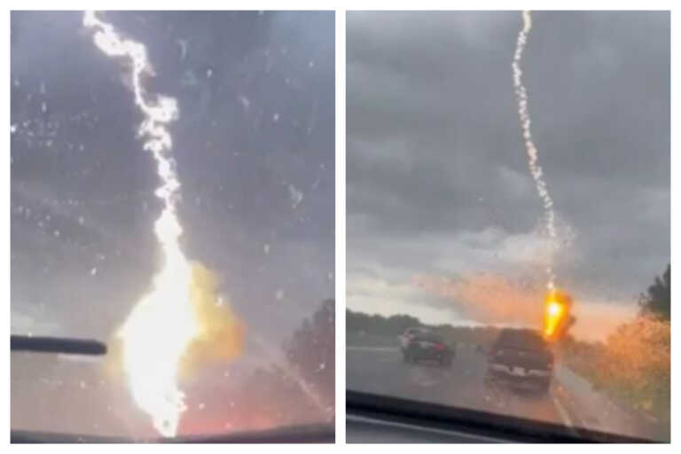 Κεραυνός έπεσε πάνω σε αυτοκίνητο στη Φλόριντα – Καρέ καρέ η στιγμή του «χτυπήματος»