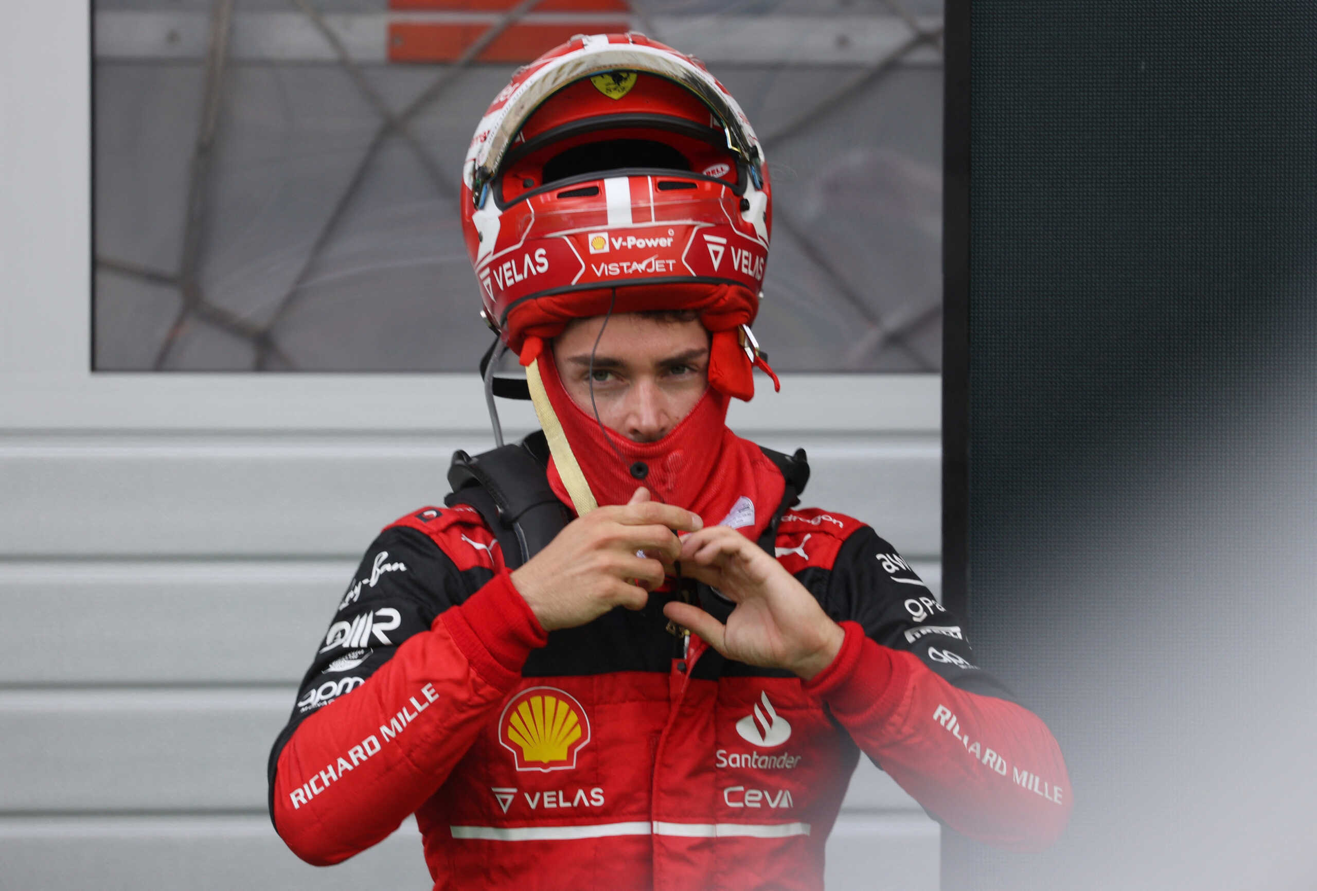Formula One F1 - Austrian Grand Prix - Red Bull Ring, Spielberg, Austria - July 10, 2022 Ferrari's Charles Leclerc celebrates after winning the Austrian Grand Prix REUTERS