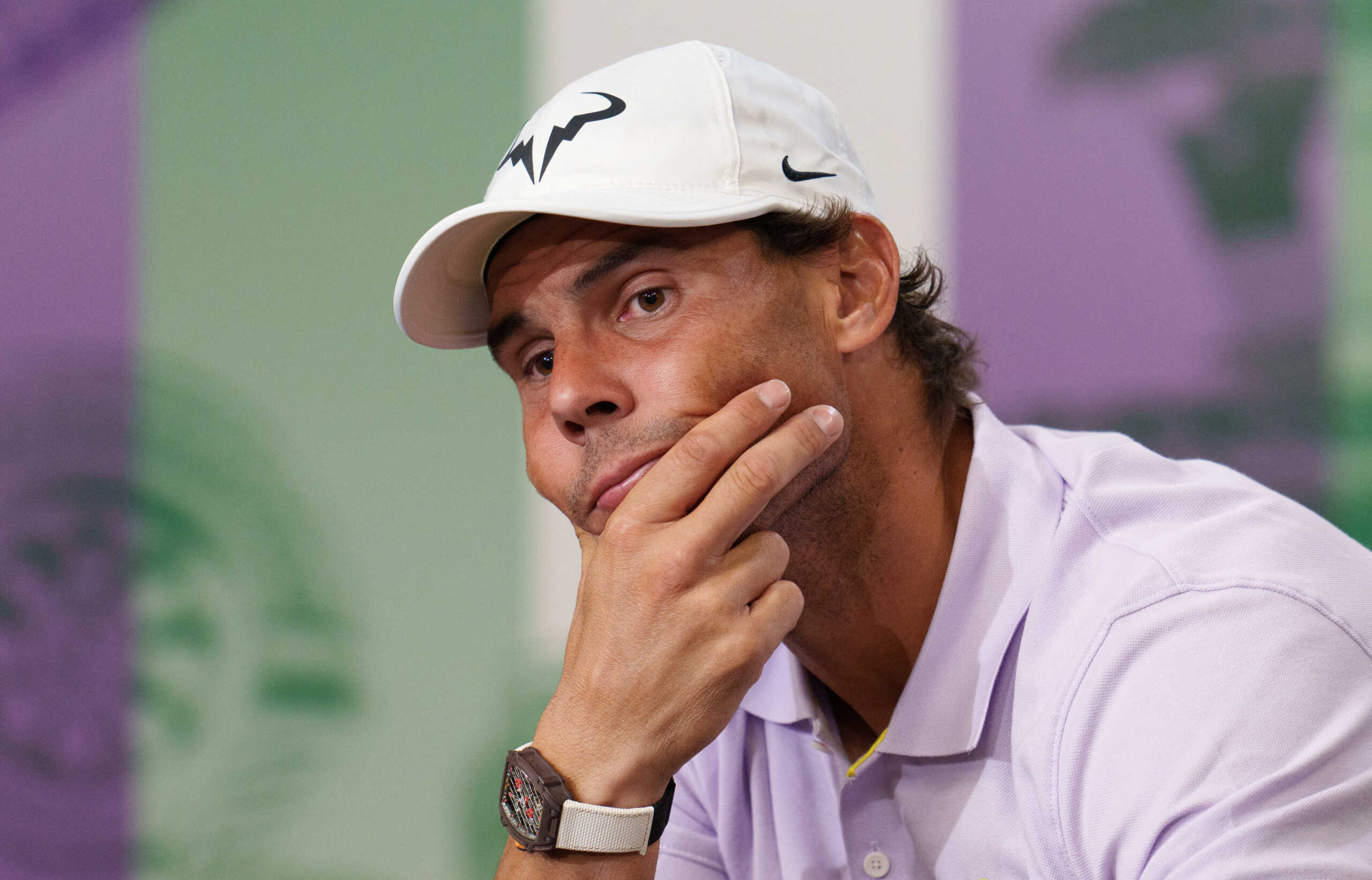 Tennis - Wimbledon - All England Lawn Tennis and Croquet Club, London, Britain - July 7, 2022 Spain's Rafael Nadal during a press conference after withdrawing from his semi-final match Joe Toth