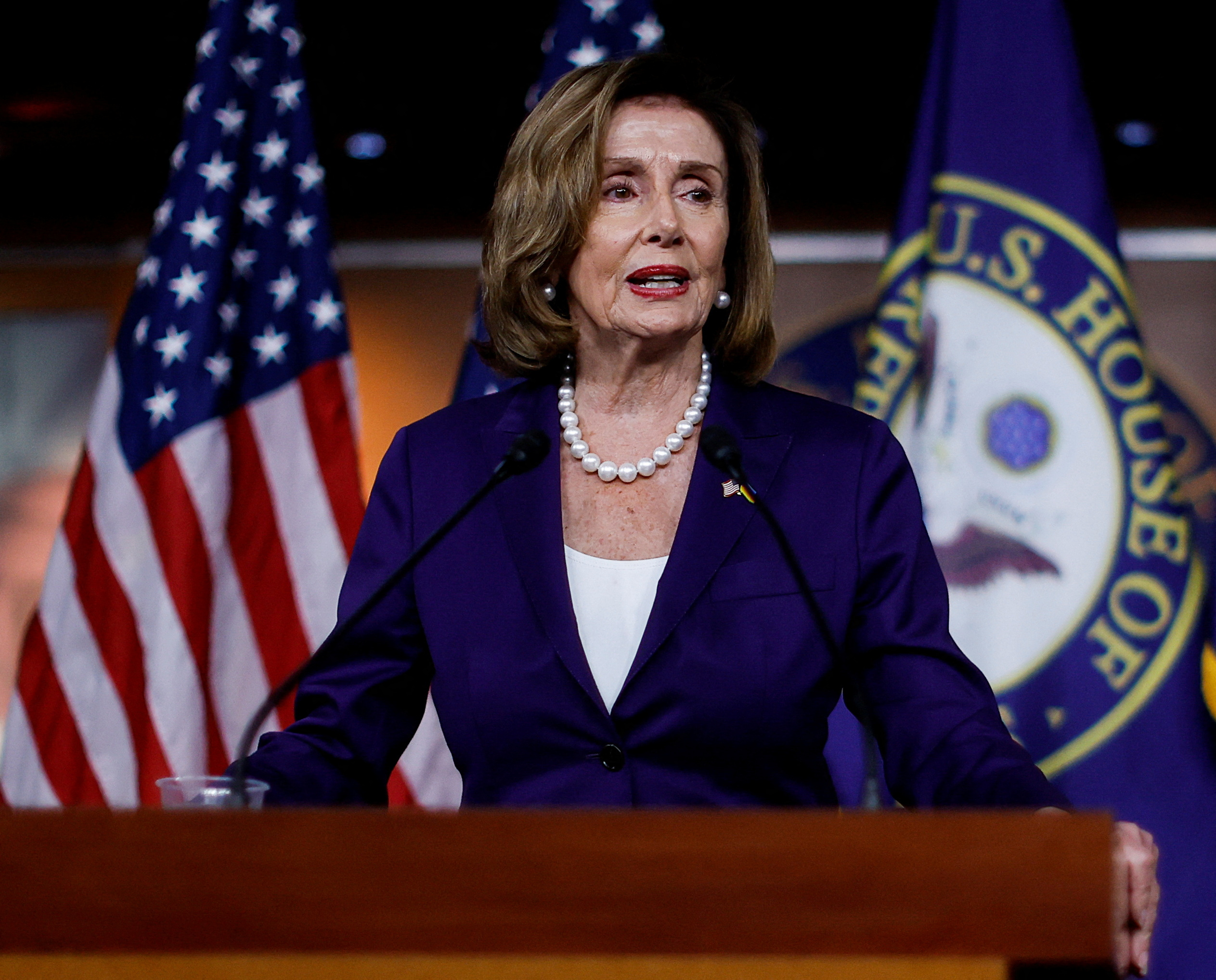 U.S. House Speaker Nancy Pelosi (D-CA) addresses reporters during a news conference at the U.S. Capitol in Washington, U.S., July 29, 2022. REUTERS