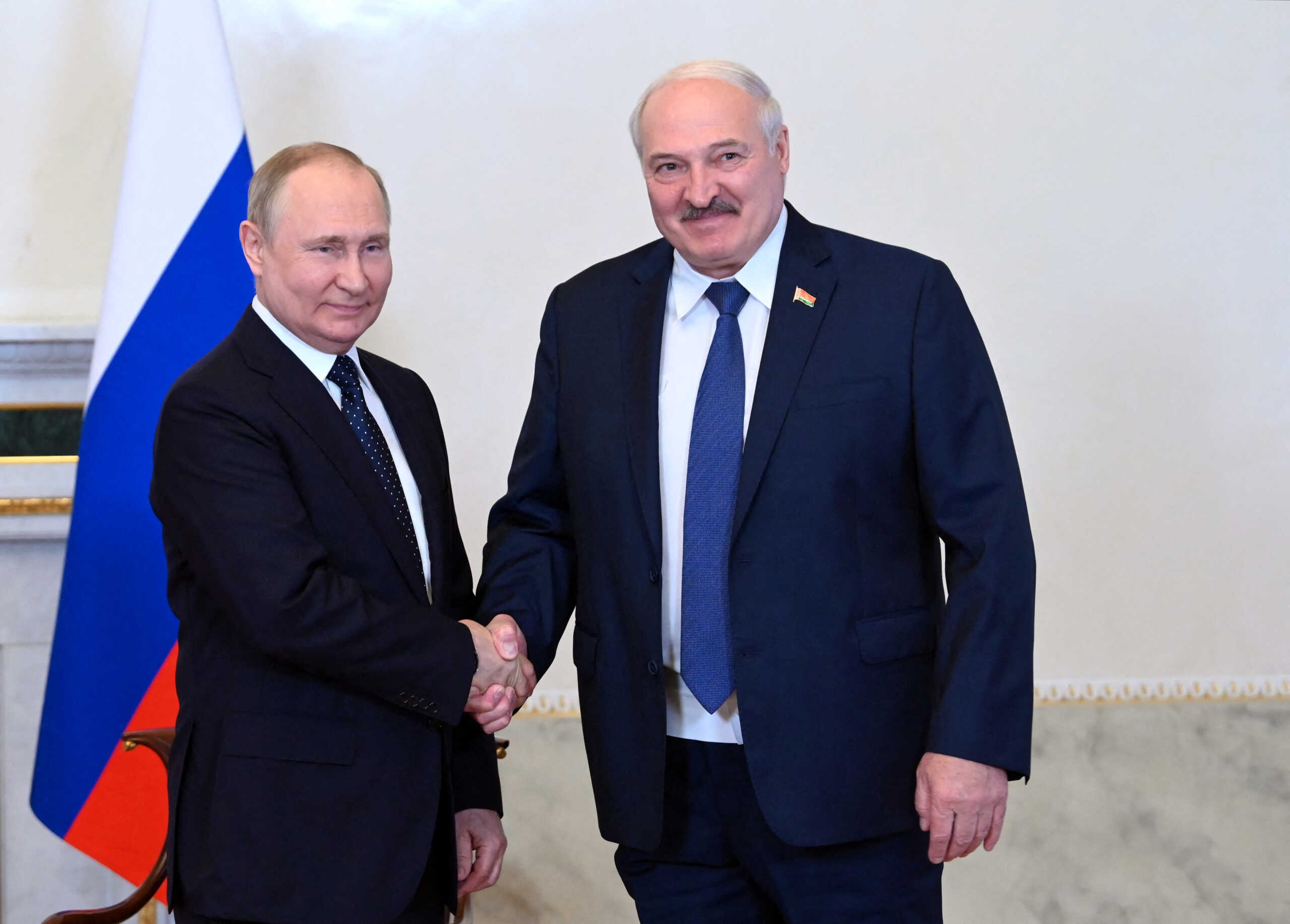 Russian President Vladimir Putin attends a meeting with his Belarusian counterpart Alexander Lukashenko in Saint Petersburg, Russia June 25, 2022. Sputnik