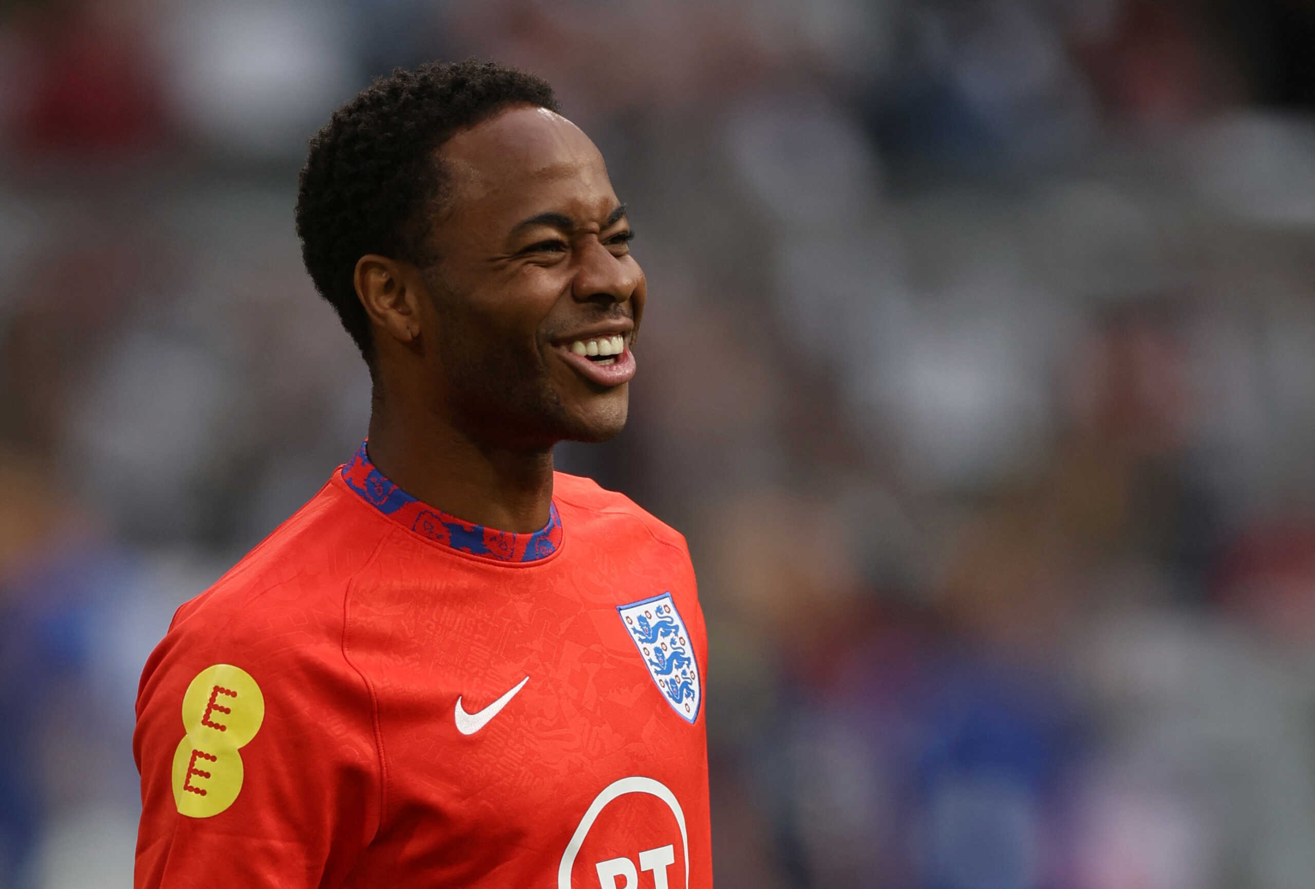 FILE PHOTO: Soccer Football - UEFA Nations League - Group C - Germany v England - Allianz Arena, Munich, Germany - June 7, 2022 England's Raheem Sterling during the warm up before the match Action Images via Reuters