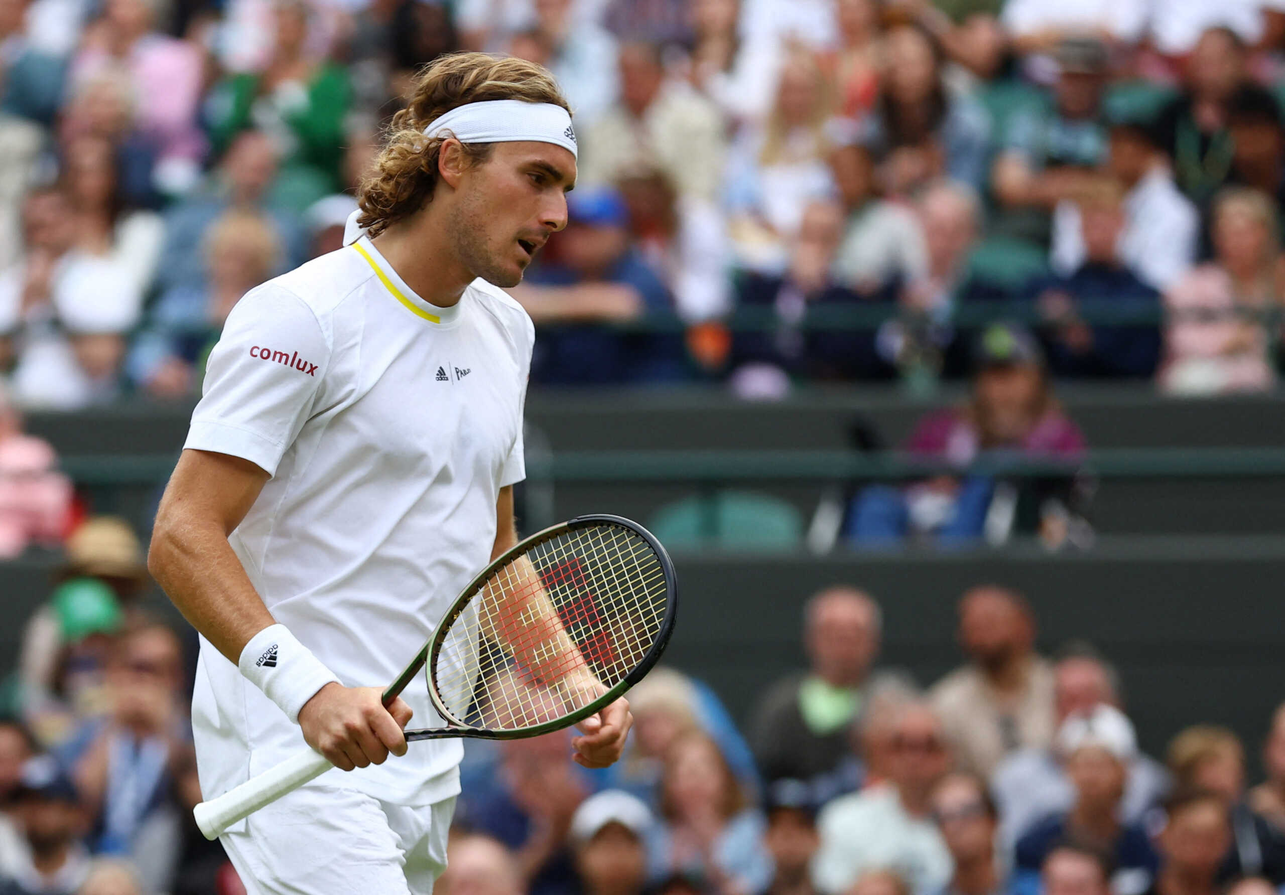 Tennis - Wimbledon - All England Lawn Tennis and Croquet Club, London, Britain - July 2, 2022 Greece's Stefanos Tsitsipas reacts during his third round match against Australia's Nick Kyrgios REUTERS