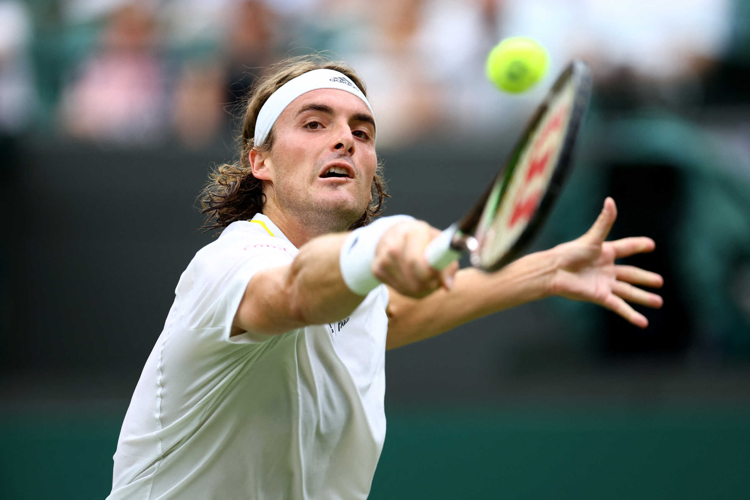 Tennis - Wimbledon - All England Lawn Tennis and Croquet Club, London, Britain - June 30, 2022 Greece's Stefanos Tsitsipas in action during his second round match against Australia's Jordan Thompson REUTERS