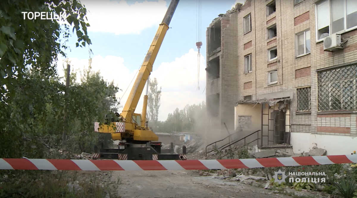 A damaged building is seen in the aftermath of shelling in Donetsk Region, as Russia's invasion of Ukraine continues, in Ukraine, in this screen grab from a handout video released on July 29, 2022. DONETSK REGION POLICE
