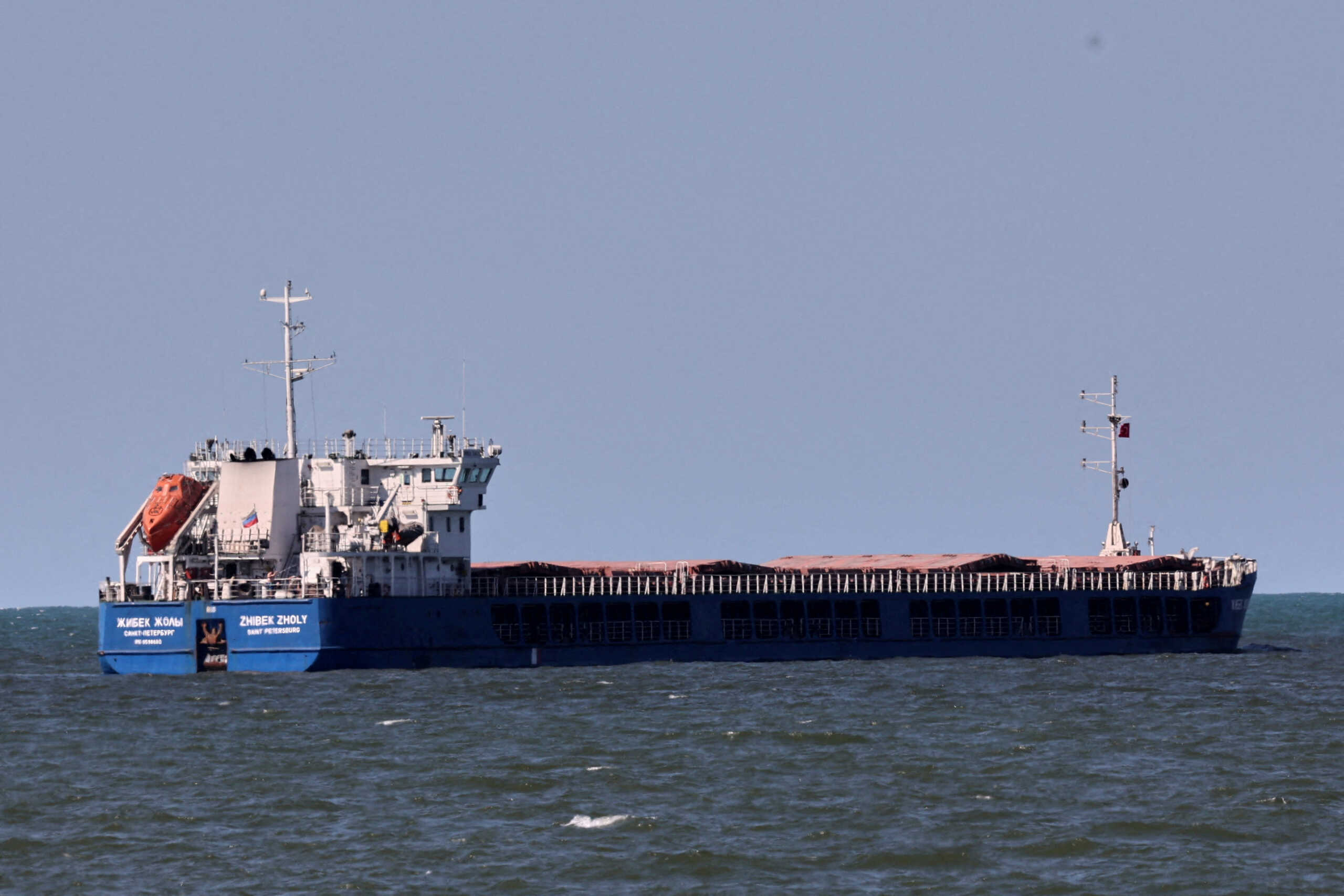 FILE PHOTO: Russian-flagged cargo ship Zhibek Zholy is seen off the coast of Black Sea port of Karasu, Turkey, July 2, 2022. REUTERS