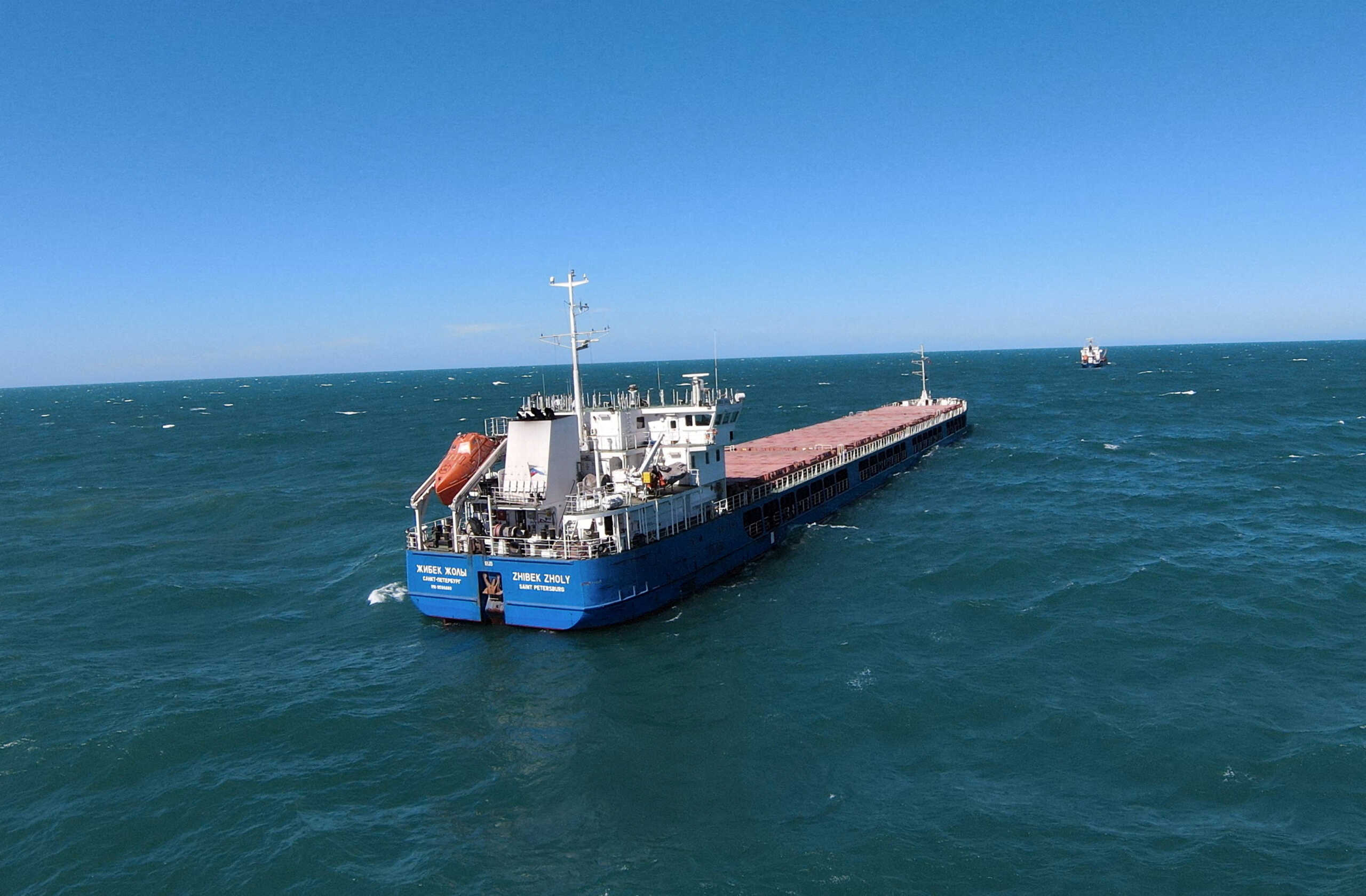 FILE PHOTO: Russian-flagged cargo ship Zhibek Zholy is seen off the coast of Black Sea port of Karasu, Turkey, July 3, 2022. REUTERS