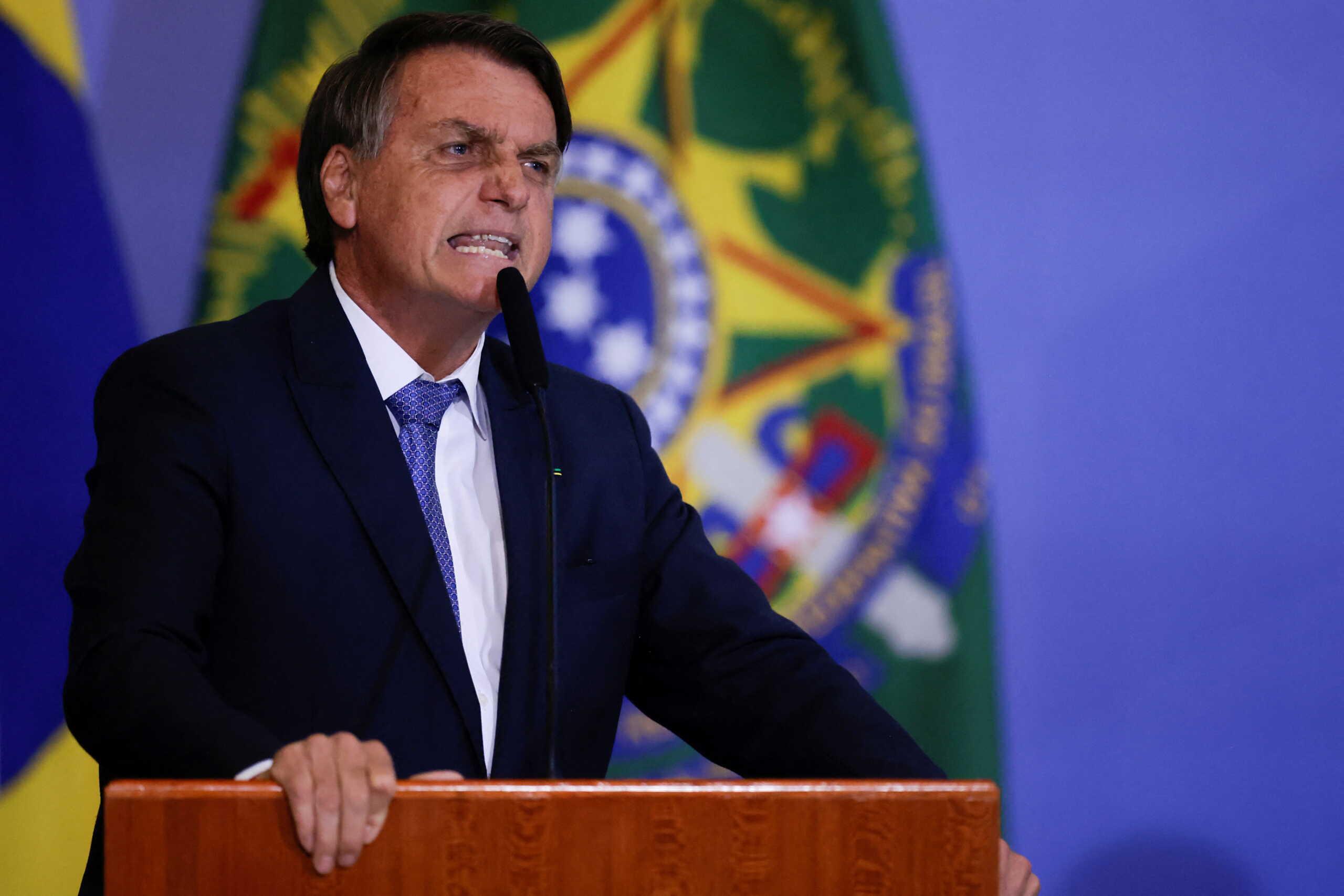 Brazil's President Jair Bolsonaro speaks during a ceremony at the Planalto Palace in Brasilia, Brazil June 7, 2022. REUTERS
