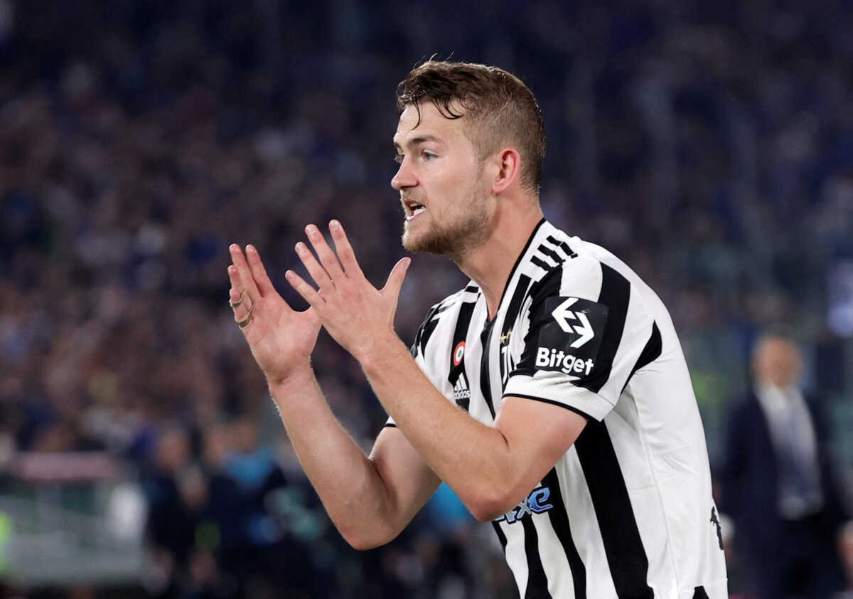 FILE PHOTO: Soccer Football - Matthijs de Ligt reacts while playing for Juventus v Inter Milan in Coppa Italia final.  Stadio Olimpico, Rome, Italy - May 11, 2022  REUTERS