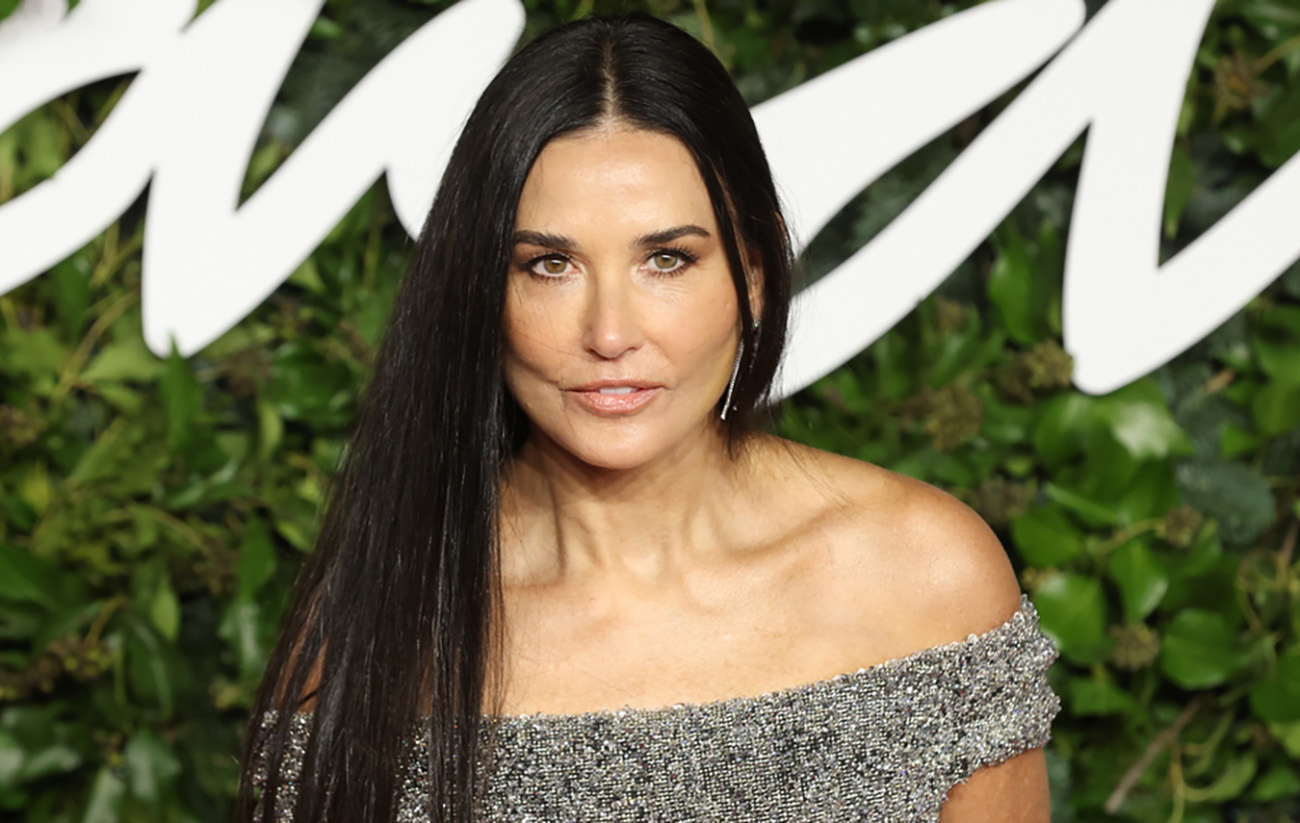 epa09611660 US actress Demi Moore arrives for the Fashion Awards 2021 at the Royal Albert Hall in London, Britain, 29 November 2021.  EPA