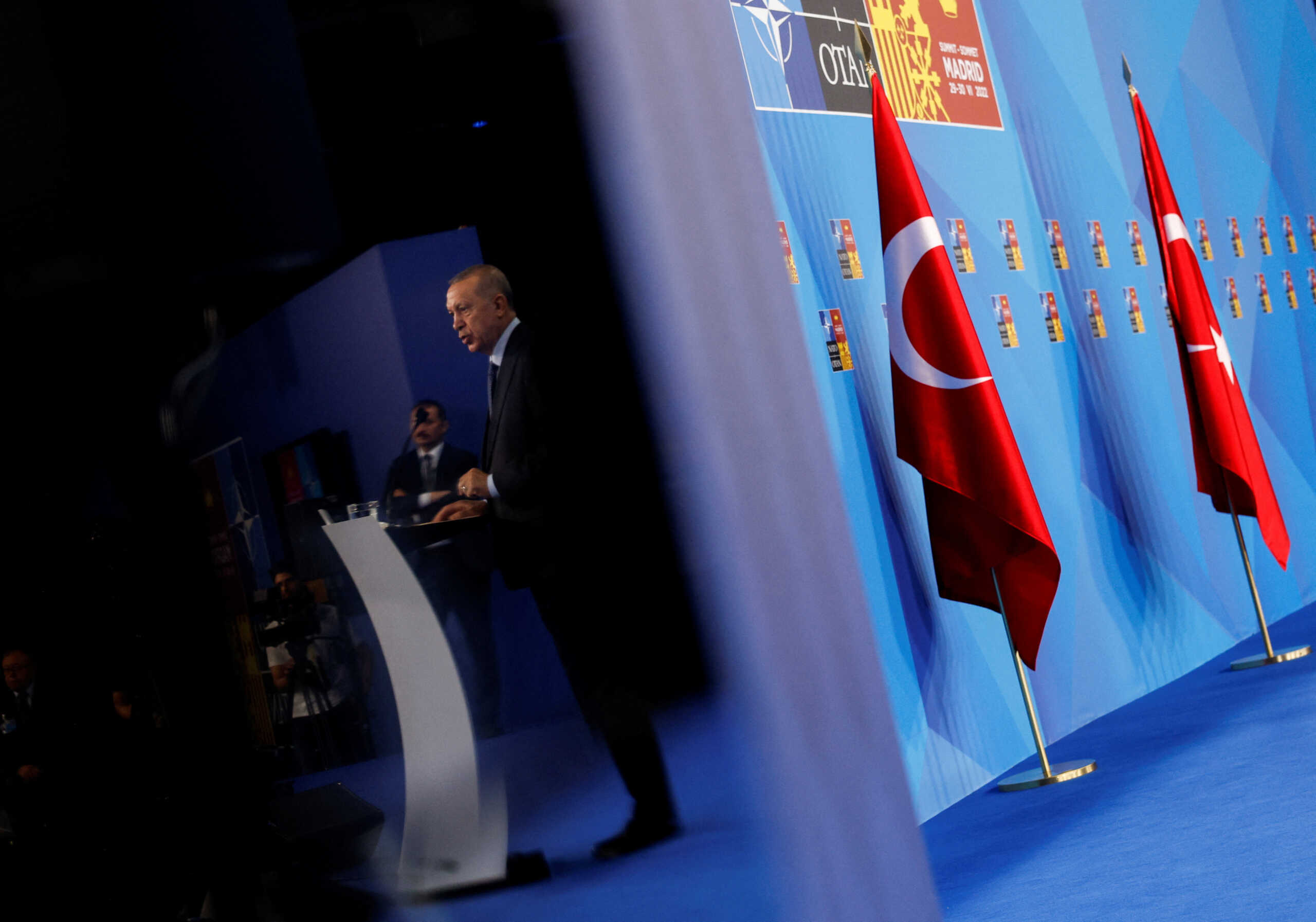 Turkey's President Recep Tayyip Erdogan speaks at a news conference during a NATO summit in Madrid, Spain June 30, 2022. REUTERS