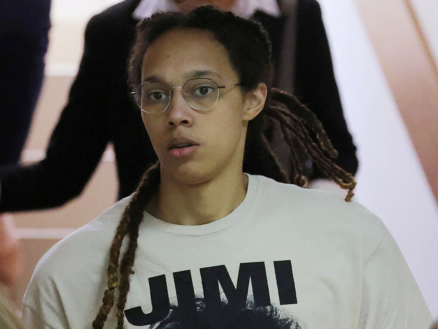 U.S. basketball player Brittney Griner, who was detained in March at Moscow's Sheremetyevo airport and later charged with illegal possession of cannabis, is escorted before a court hearing in Khimki outside Moscow, Russia July 1, 2022. REUTERS