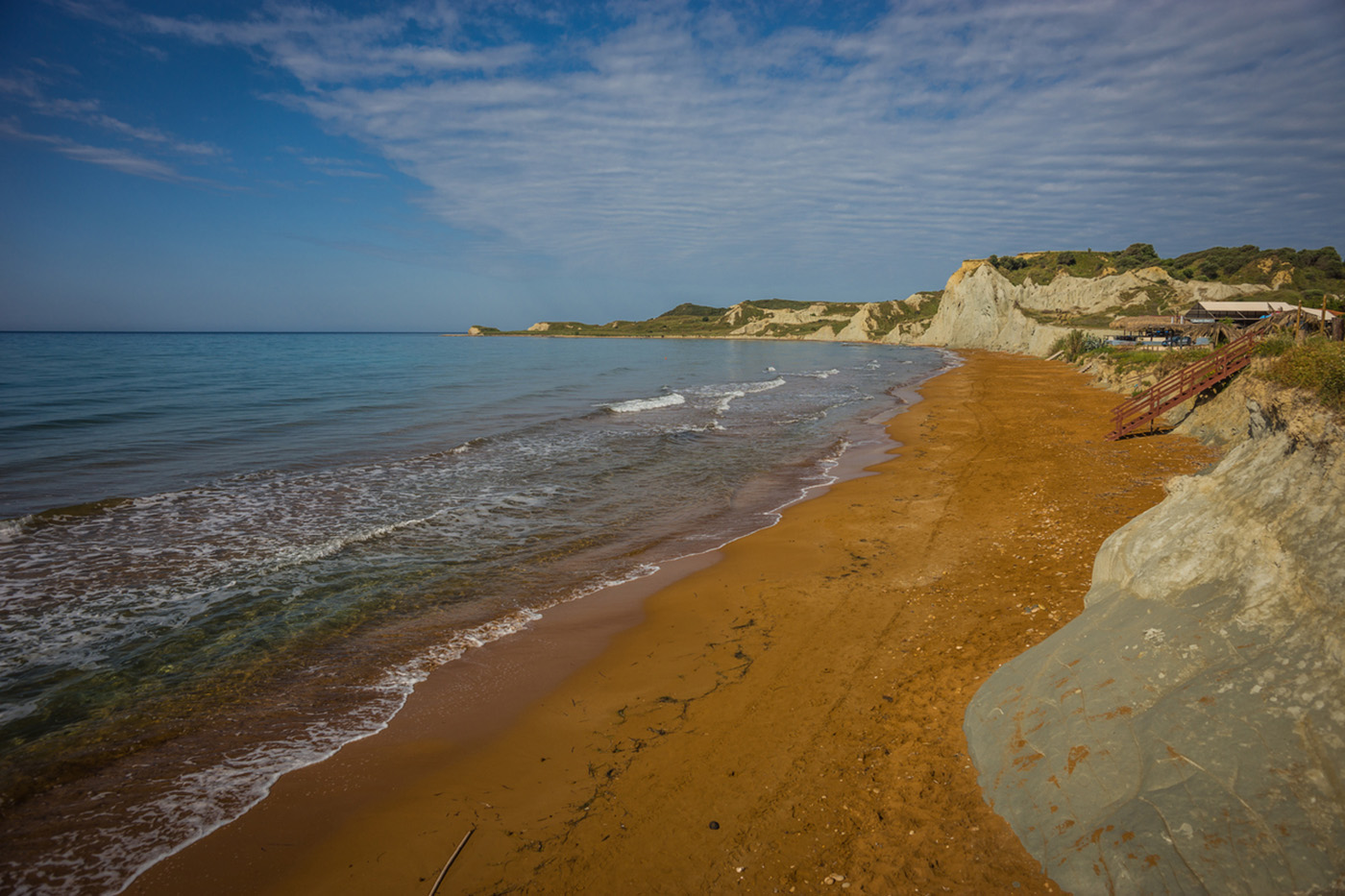 Stunning red sand and white rocks on Ksi beach  on Kefalonia in Greece