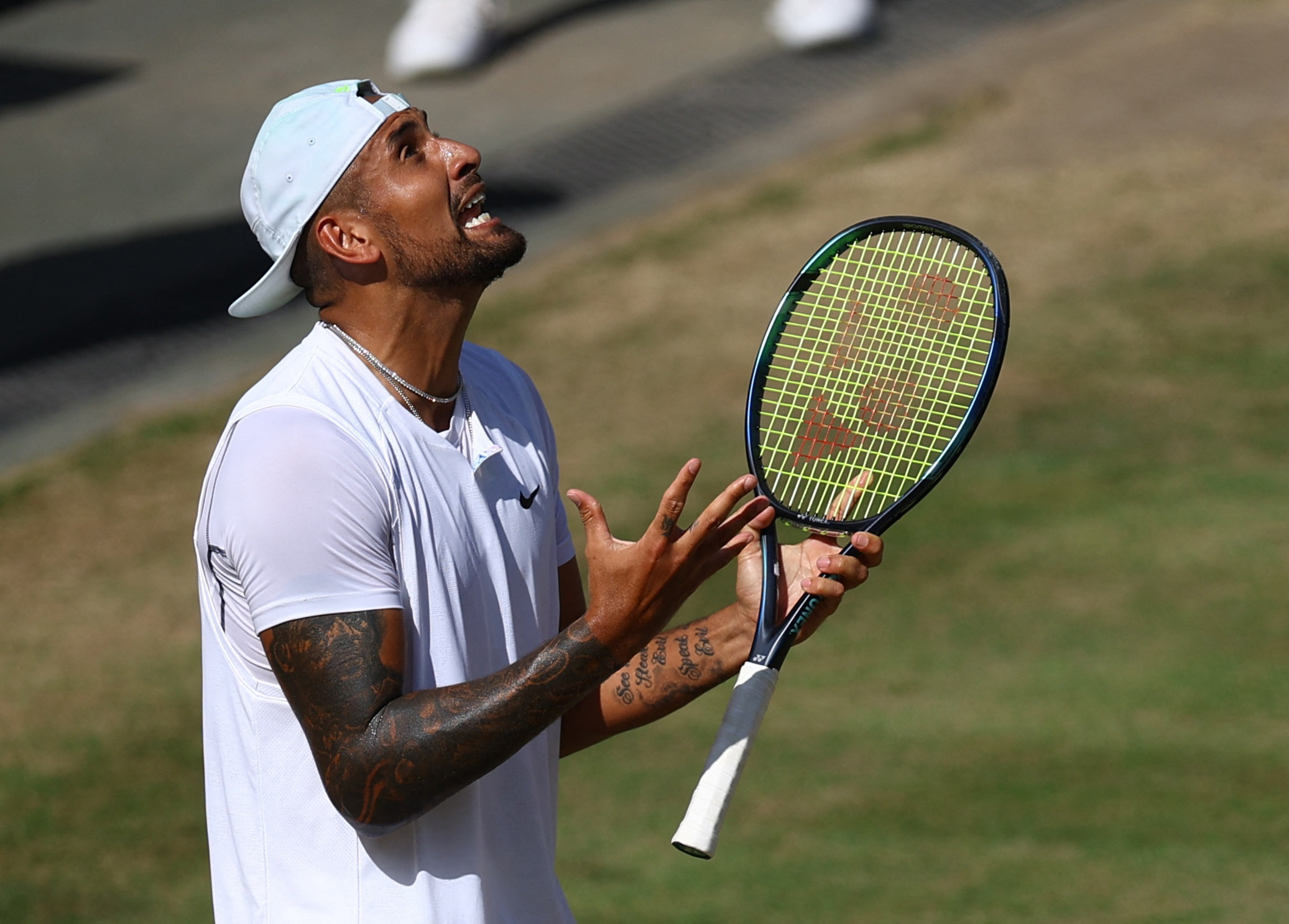 Tennis - Wimbledon - All England Lawn Tennis and Croquet Club, London, Britain - July 10, 2022 Australia's Nick Kyrgios reacts during the men's singles final against Serbia's Novak Djokovic REUTERS