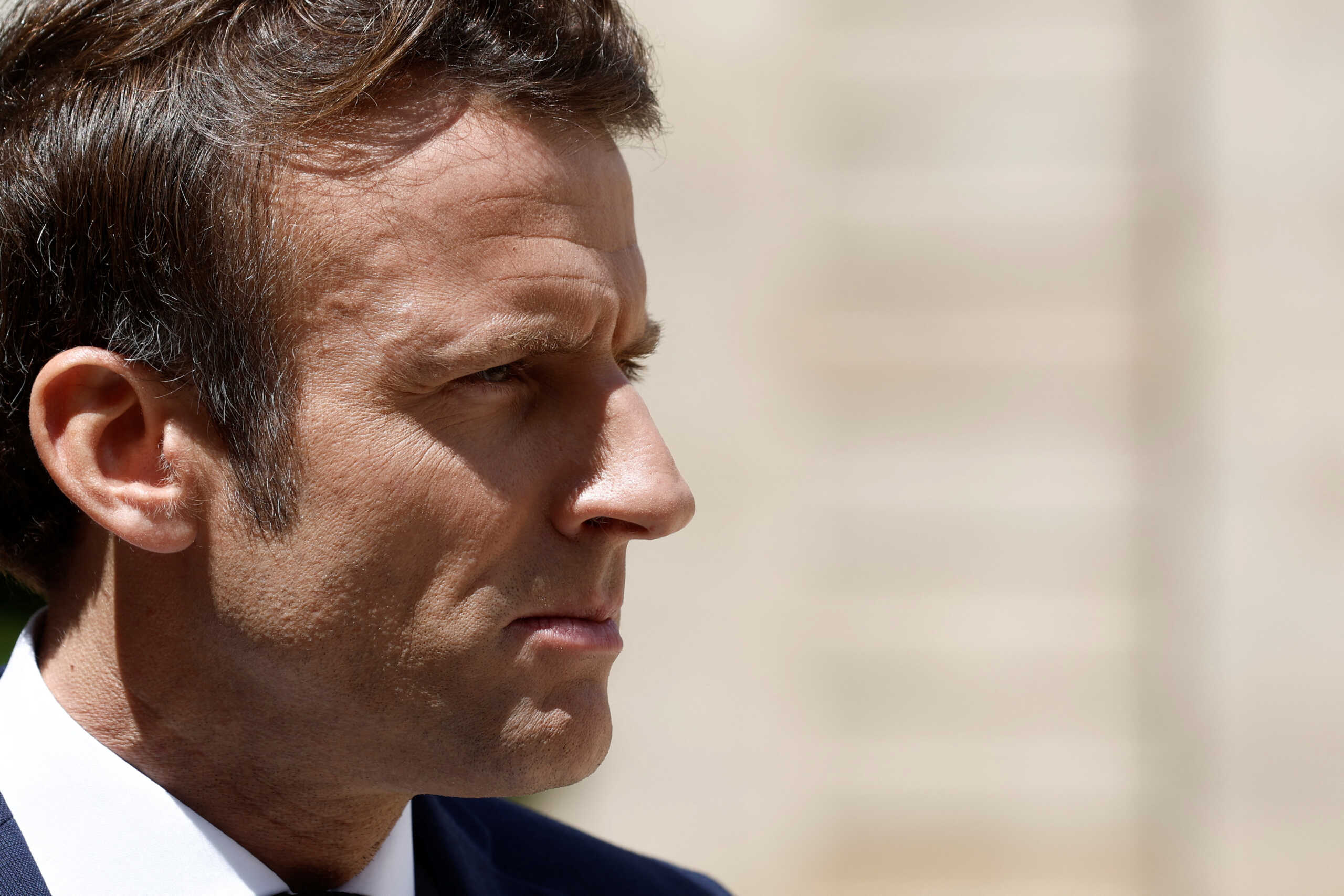 French President Emmanuel Macron delivers a joint statement with Australian Prime Minister Anthony Albanese (not seen) at the Elysee Palace in Paris, France, July 1, 2022. REUTERS