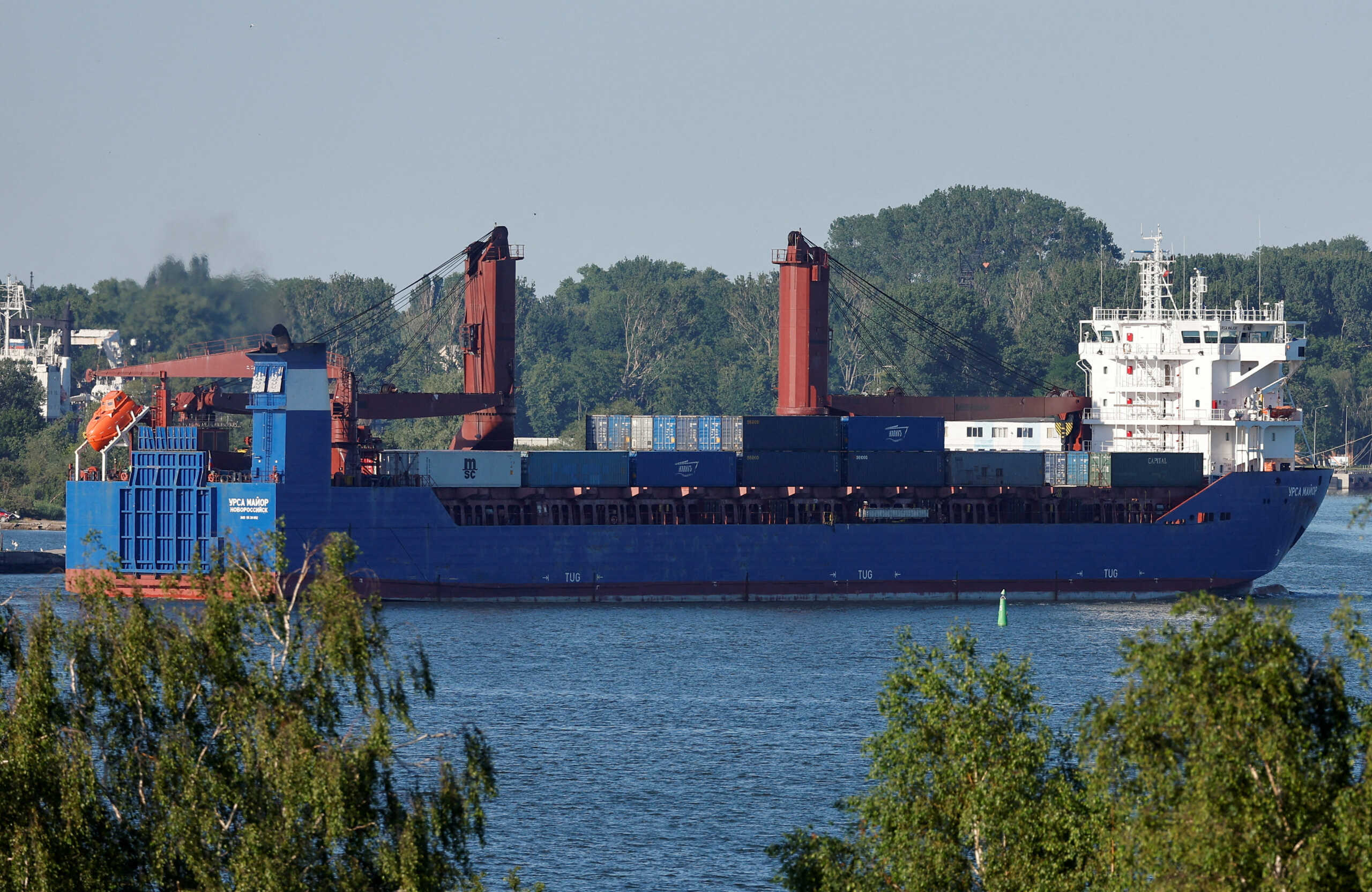 FILE PHOTO: The ferry Ursa Major, which operates on a route to the Russian exclave of Kaliningrad, is seen at a commercial port in the Baltic Sea town of Baltiysk in the Kaliningrad region, Russia July 3, 2022.  REUTERS