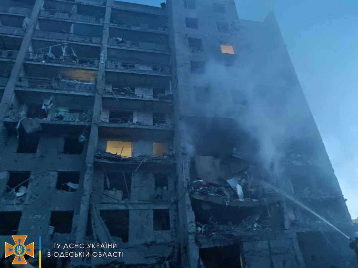 Rescue workers work at the scene of a missile strike at a location given as Bilhorod-Dnistrovskyi, Odesa region, Ukraine, in this handout image released July 1, 2022.? State Emergency Services of Ukraine