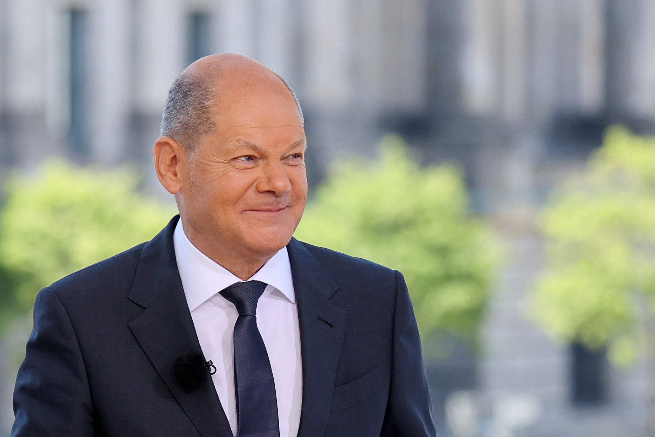 German Chancellor Olaf Scholz attends the ARD Sommerinterview with TV journalist Tina Hassel (not pictured) in Berlin, Germany, July 3, 2022. REUTERS