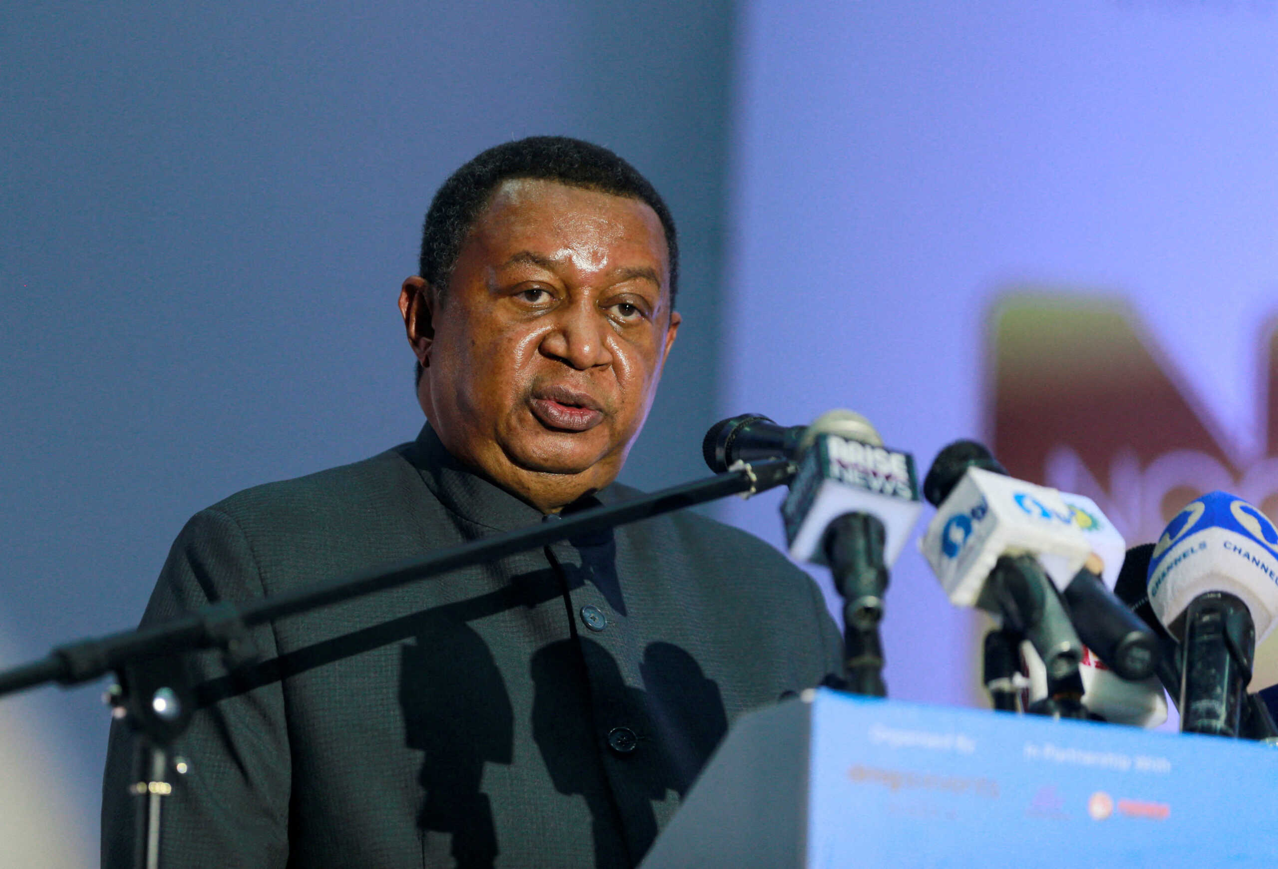 FILE PHOTO: Mohammad Barkindo, secretary-general of OPEC, addresses delegates at the opening of the Nigeria Oil & Gas 2022 meeting in Abuja, Nigeria July 5, 2022. REUTERS