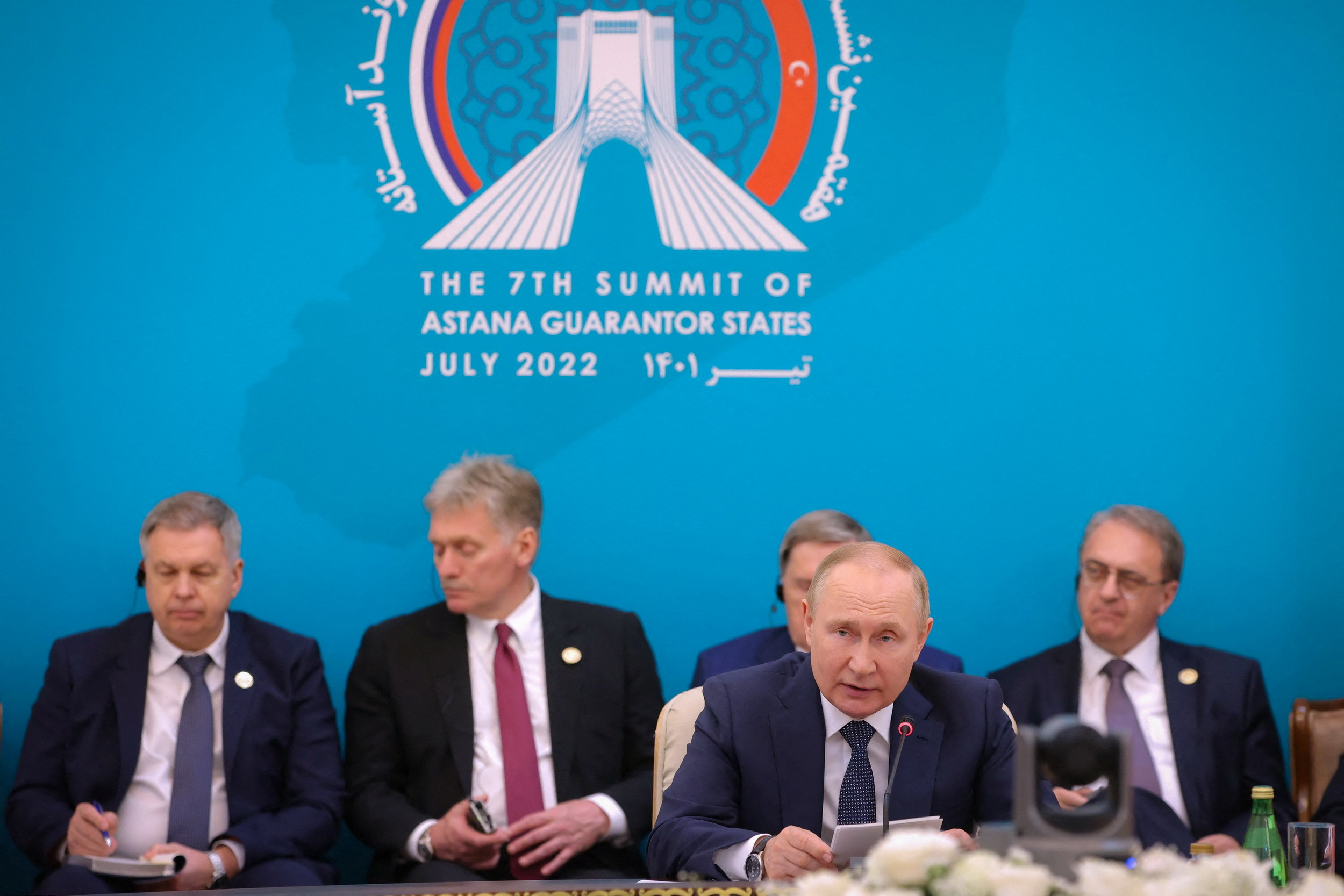 Russian President Vladimir Putin attends a summit of leaders from the guarantor states of the Astana process, designed to find a peace settlement in the Syrian conflict, in Tehran, Iran July 19, 2022. President Website