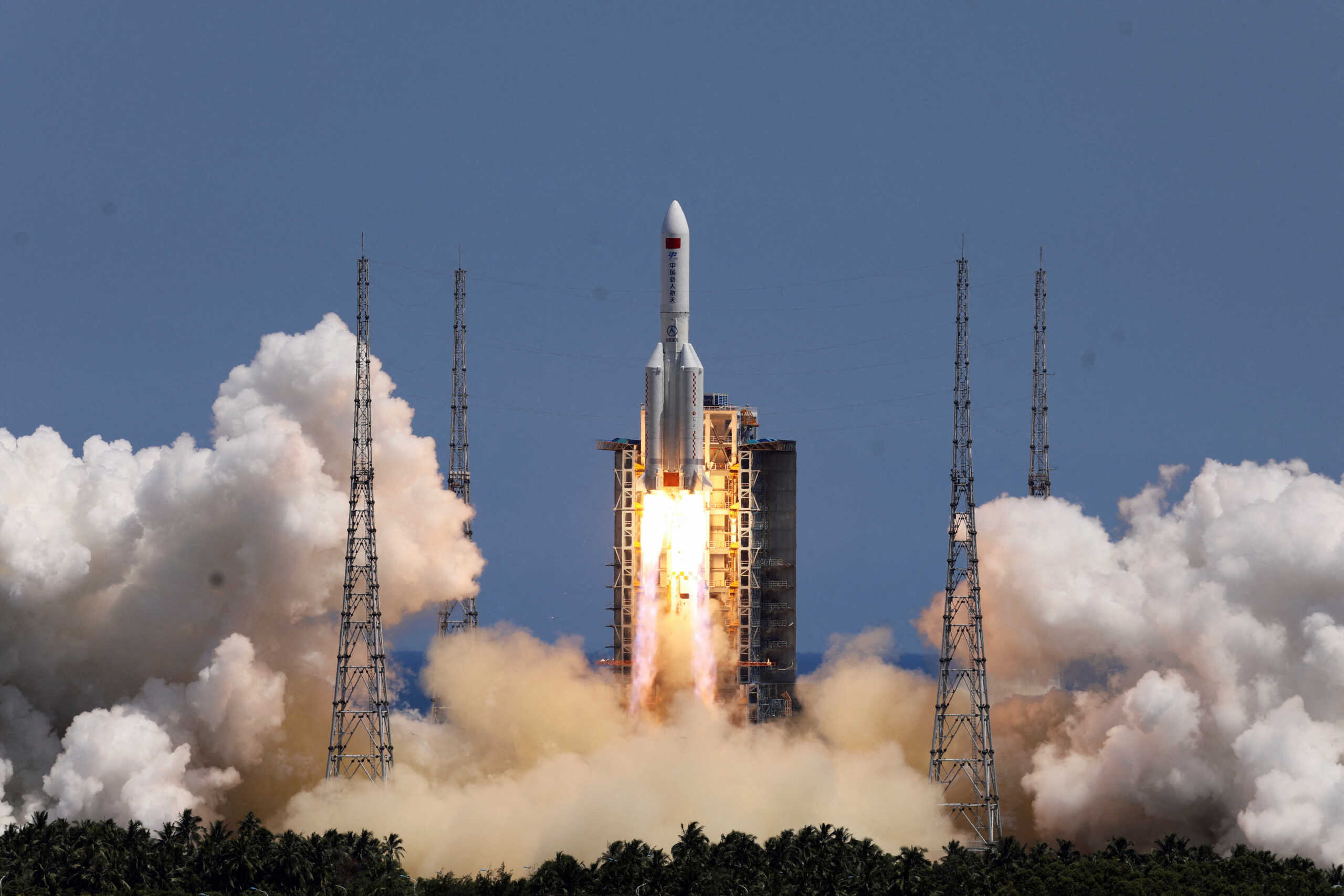 A Long March-5B Y3 rocket, carrying the Wentian lab module for China's space station under construction, takes off from Wenchang Spacecraft Launch Site in Hainan province, China July 24, 2022. China Daily via REUTERS  ATTENTION EDITORS - THIS IMAGE WAS PROVIDED BY A THIRD PARTY. CHINA OUT.