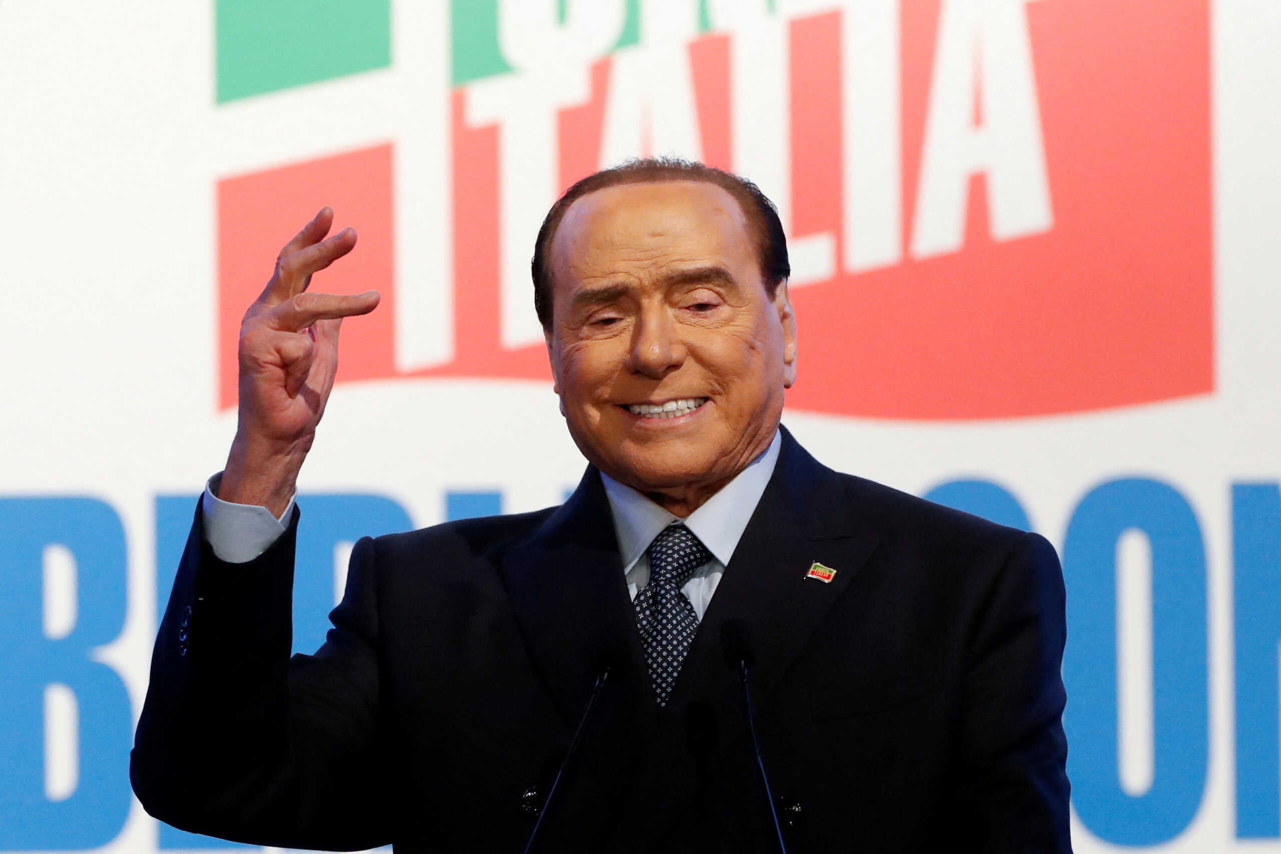 FILE PHOTO: Former Italian Prime Minister and leader of the Forza Italia (Go Italy!) party Silvio Berlusconi attends a rally in Rome, Italy, April 9, 2022. REUTERS