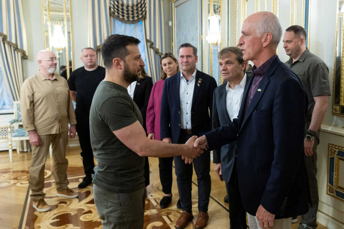 Ukraine's President Volodymyr Zelenskiy welcomes Rep. Adam Smith (D-WA), Chairman of the House Armed Services Committee, who leads U.S. House of Representatives delegation, before their meeting amid Russia's attack on Ukraine, in Kyiv, Ukraine July 23, 2022.  Ukrainian Presidential Press Service
