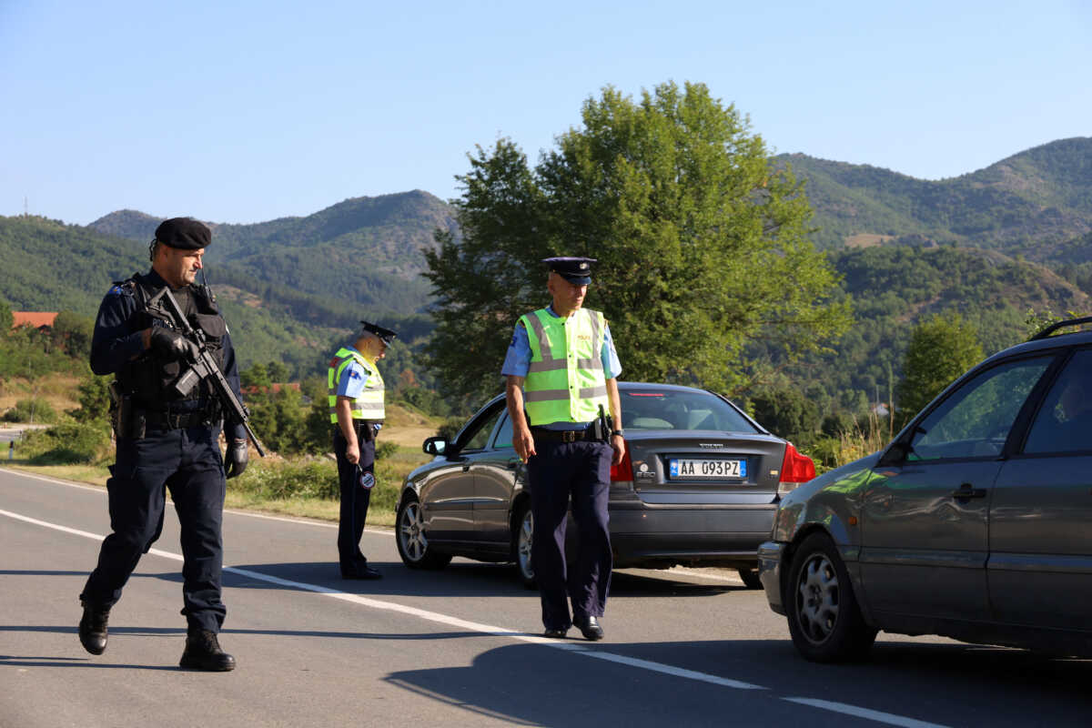 Kosovo police patrol a road in Zupce, Kosovo August 1, 2022. REUTERS