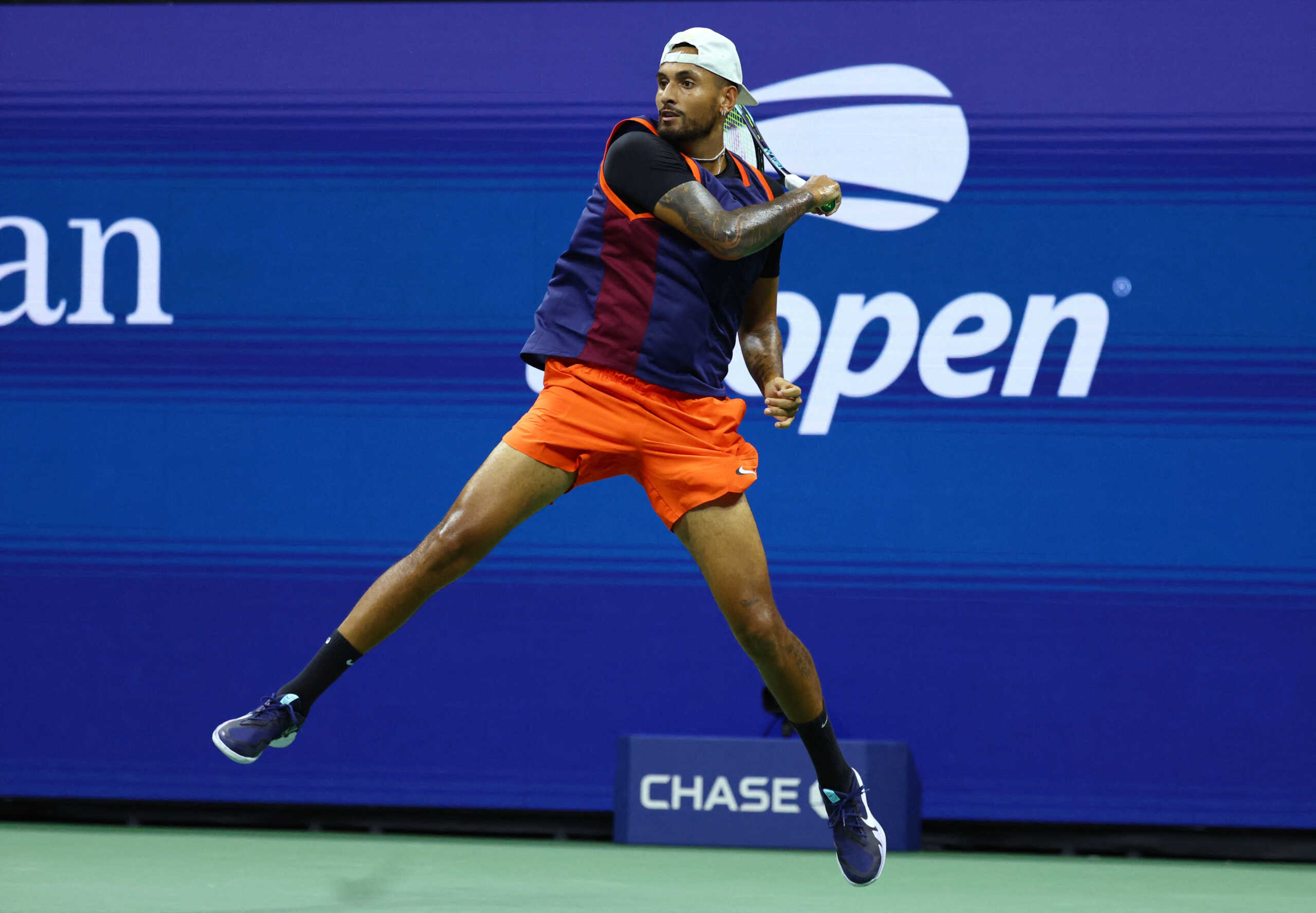 Tennis - U.S. Open - Flushing Meadows, New York, United States - August 29, 2022 Australia's Nick Kyrgios in action during his first round match against Australia's Thanasi Kokkinakis REUTERS
