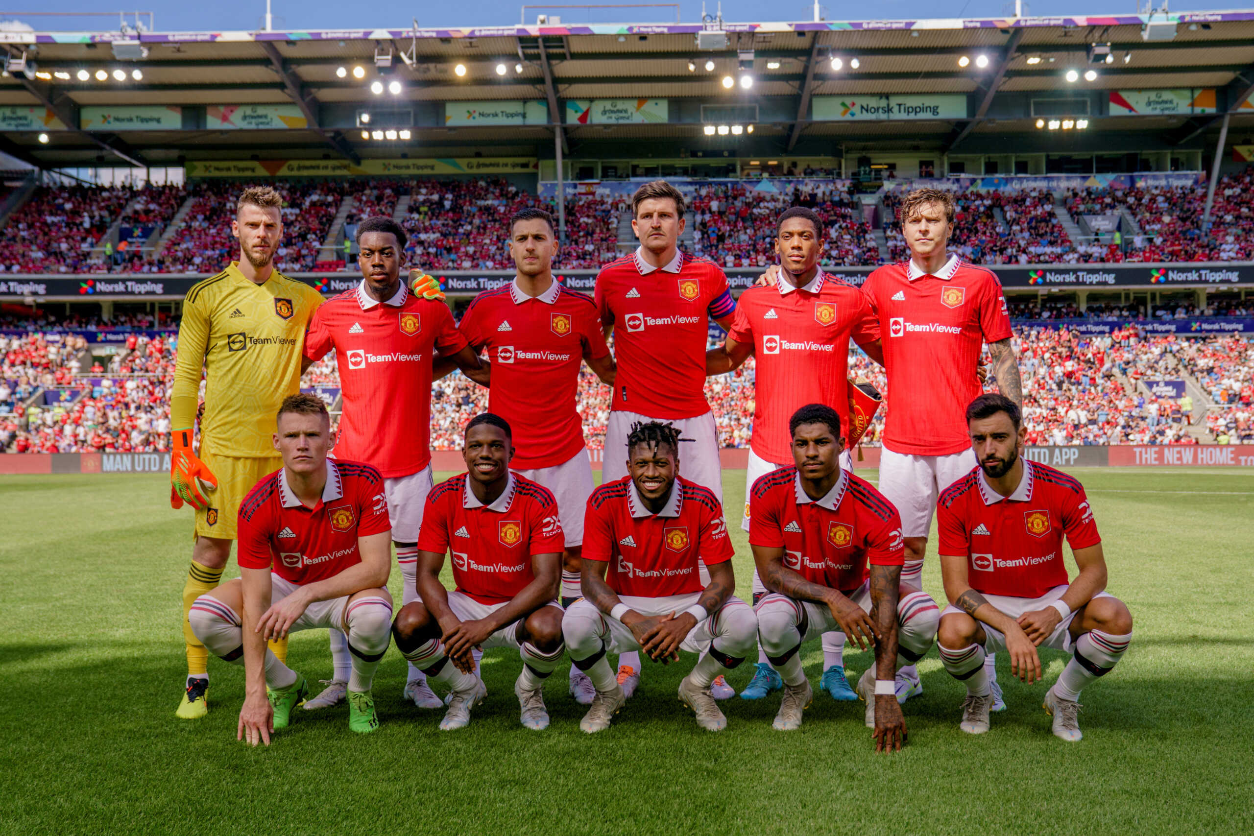 Soccer Football - Pre Season Friendly - Manchester United v Atletico Madrid - Ullevaal Stadion, Oslo, Norway - July 30, 2022 Manchester United players pose for a team group photo before the match  Stian Lysberg Solum