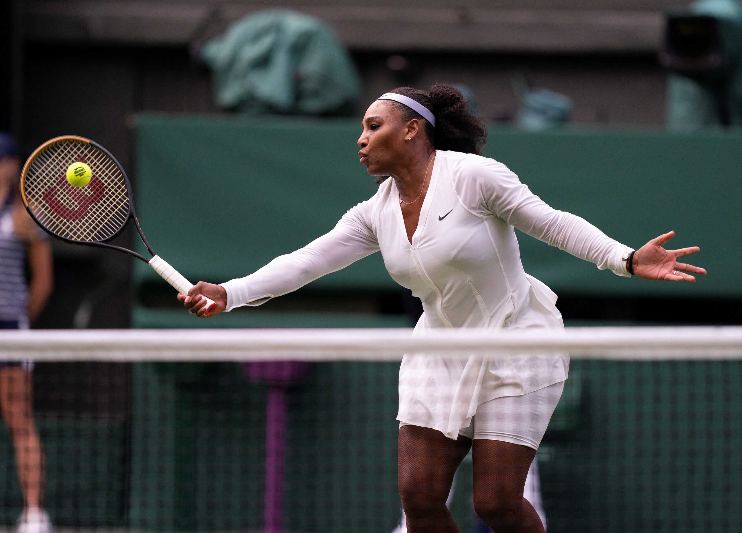 FILE PHOTO: Jun 28, 2022; London, United Kingdom; Serena Williams (USA) returns a shot during her first round match against Harmony Tan (FRA) on day two at All England Lawn Tennis and Croquet Club. Mandatory Credit: Susan Mullane-USA TODAY Sports