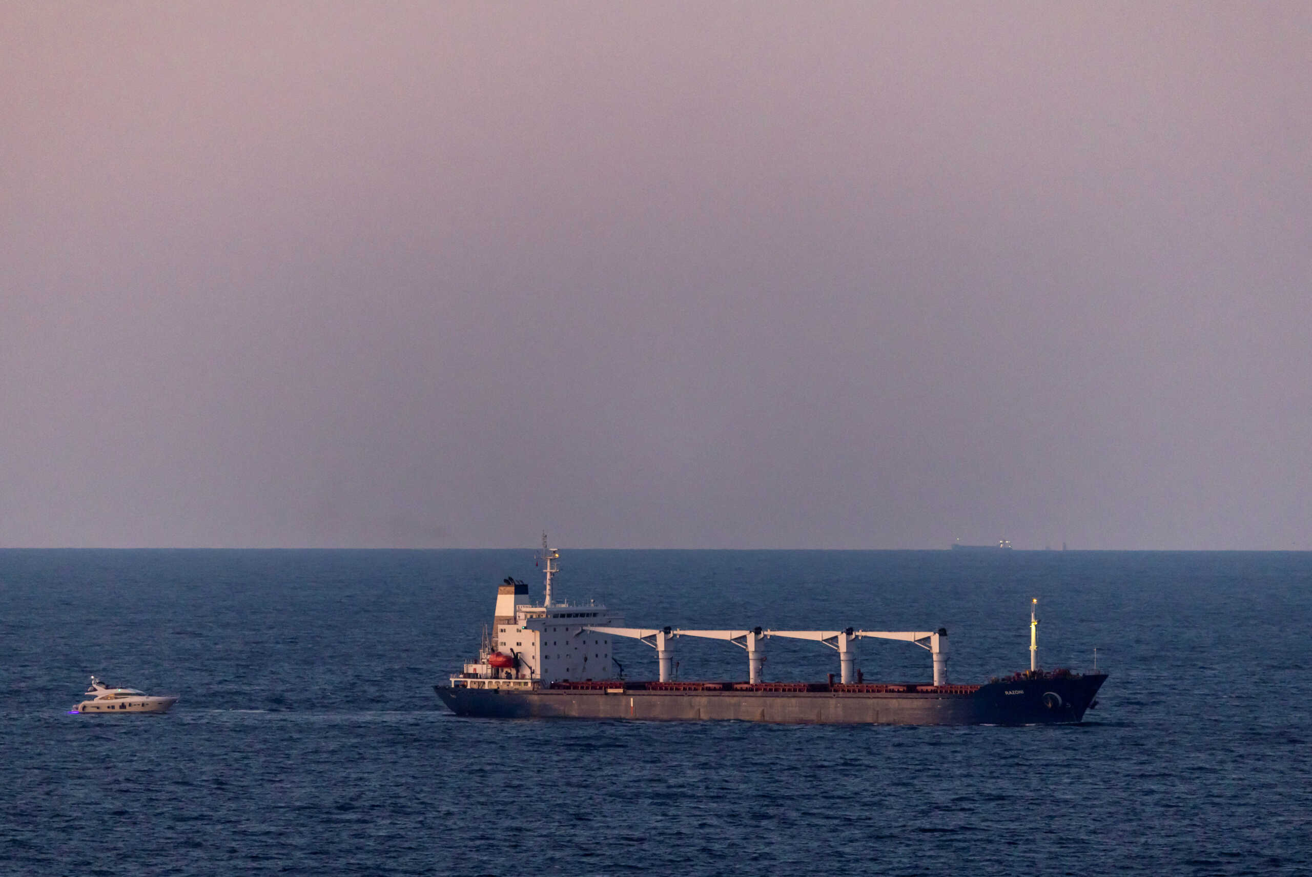 The Sierra Leone-flagged cargo ship Razoni, carrying Ukrainian grain, is seen in the Black Sea off Kilyos, near Istanbul, Turkey August 2, 2022. REUTERS