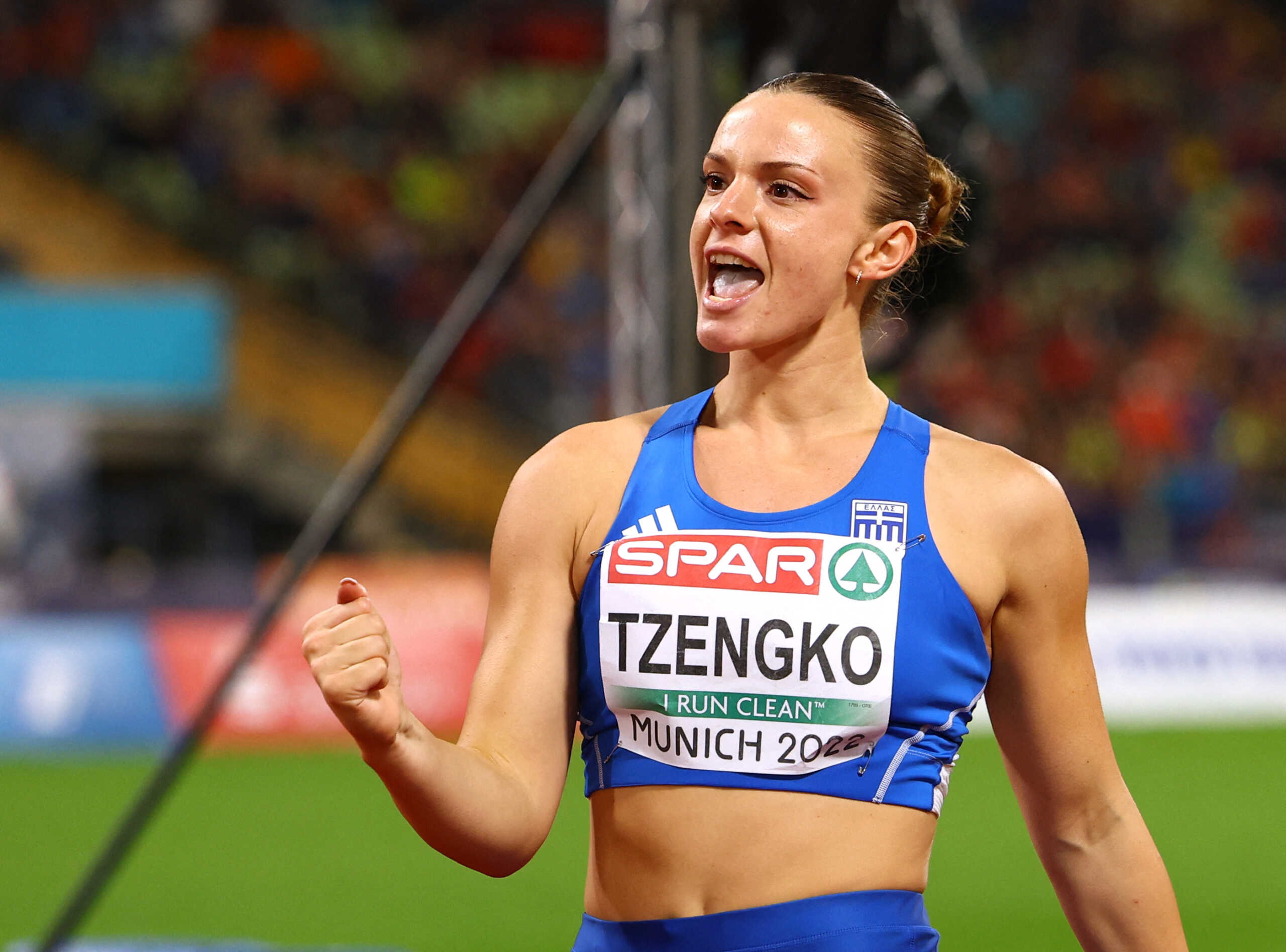 2022 European Championships - Athletics - Olympiastadion, Munich, Germany - August 20, 2022 Greece's Elina Tzengko reacts during the women's javelin throw final REUTERS