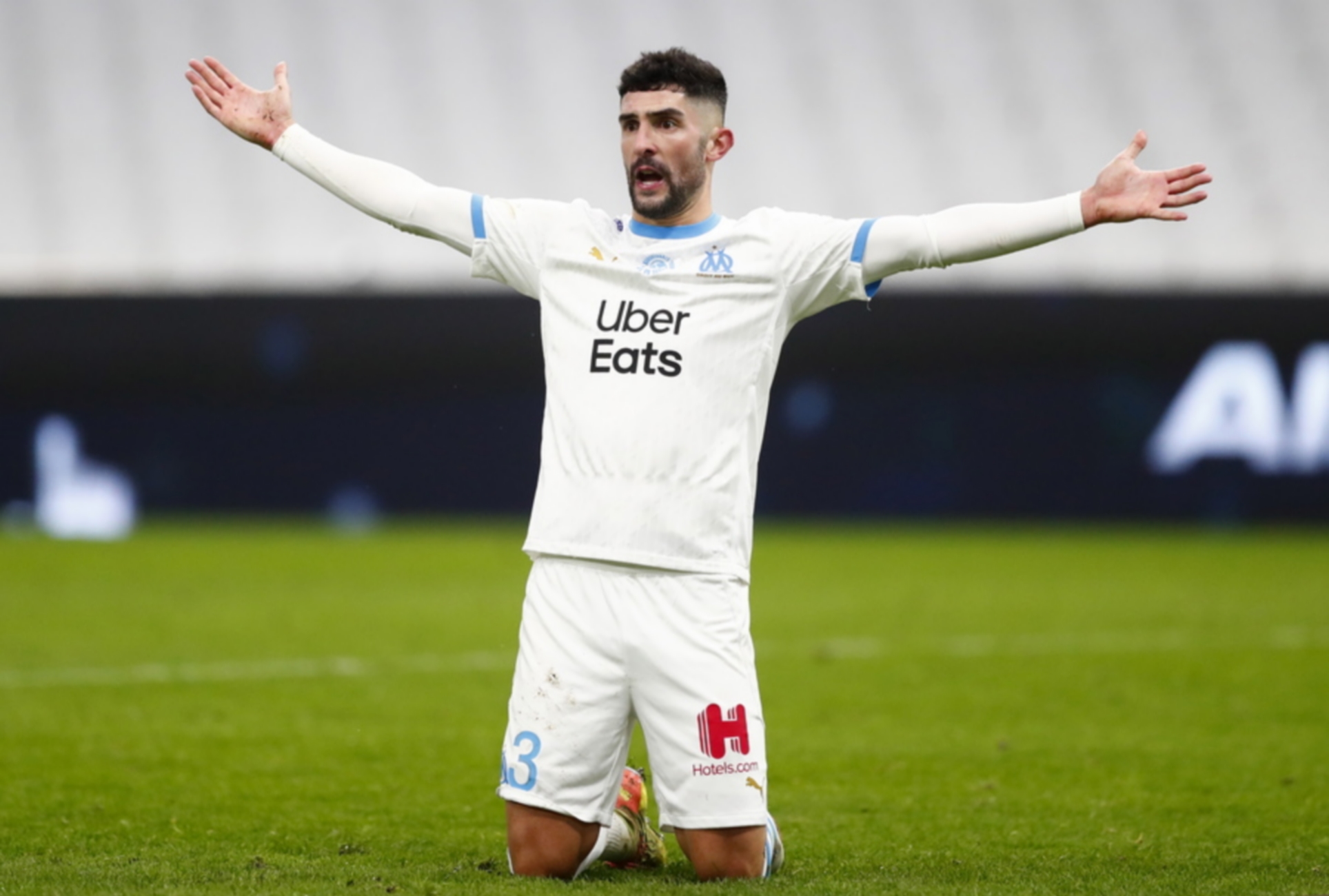 epa08923645 Olympique Marseille's Alvaro Gonzalez reacts during the Soccer ligue 1 match between Olympique Marseille and Montpellier HSC, in Marseille, France, 06 January 2021.  EPA