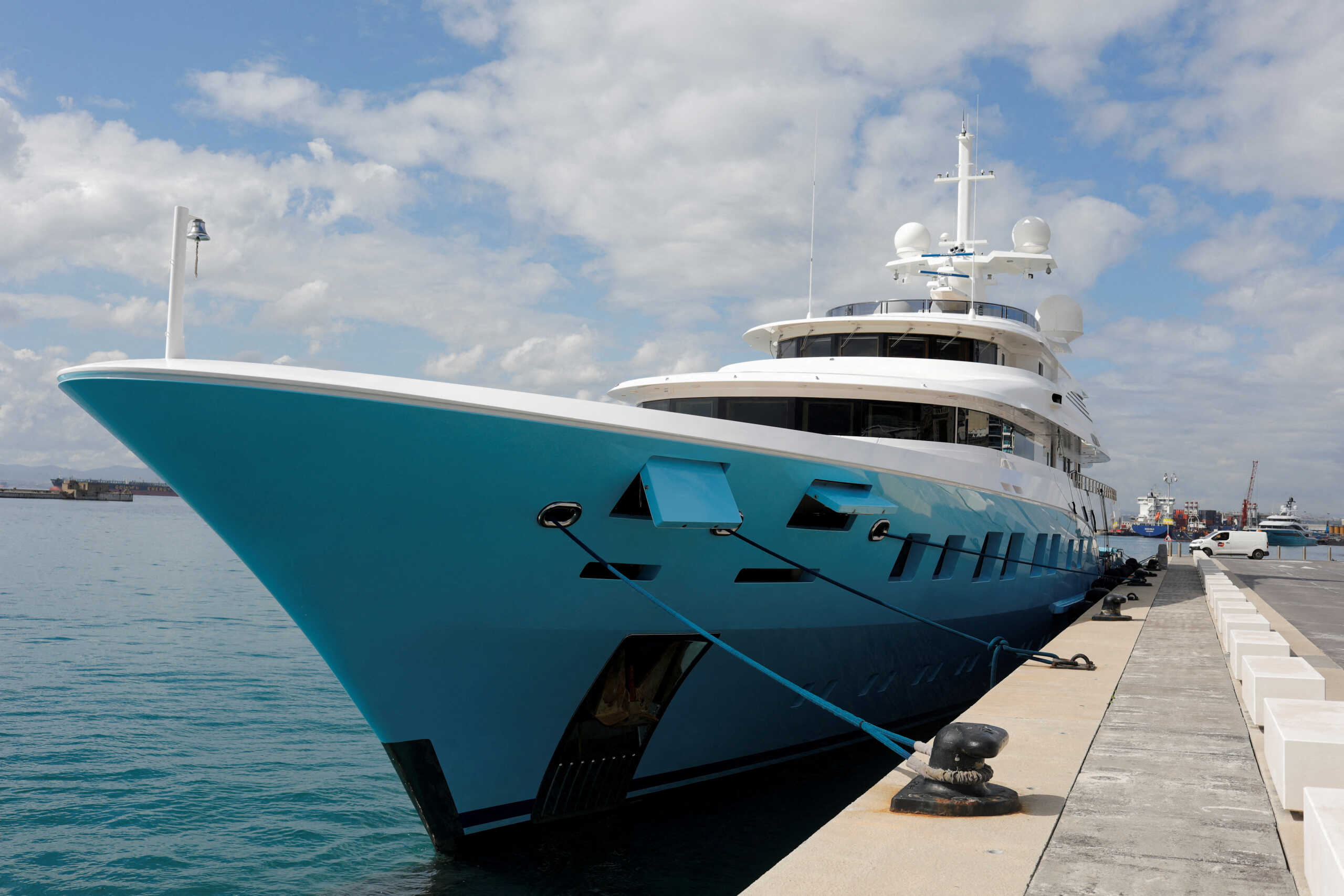 FILE PHOTO: The Axioma superyacht belonging to Russian oligarch Dmitrievich Pumpyansky who is on the EU's list of sanctioned Russians is seen docked at a port, amid Russia's invasion of Ukraine, in Gibraltar, March 21, 2022. REUTERS