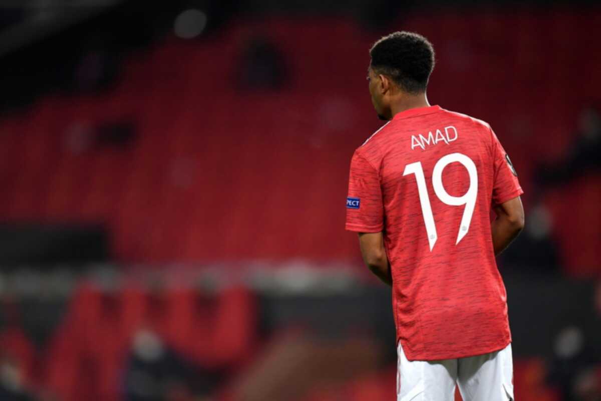 epa09036971 Manchester United's Amad Diallo reacts during the UEFA Europa League round of 32, second leg soccer match between Manchester United and Real Sociedad in Manchester, Britain, 25 February 2021.  EPA