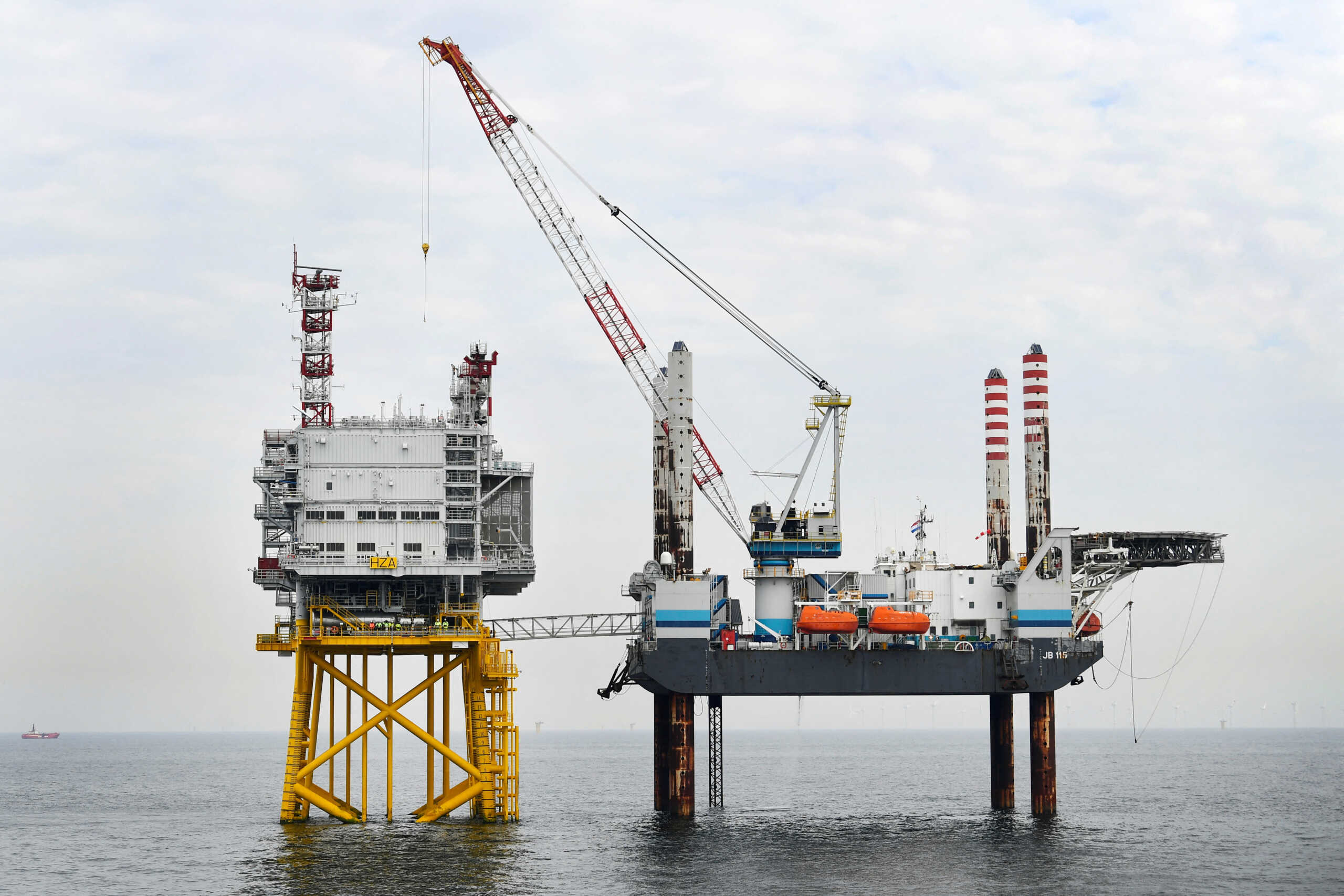 A transformer platform from Vattenfall is seen where electricity from wind turbines is being collected to transport back to the shore in Scheveningen, Netherlands August 25, 2022. REUTERS
