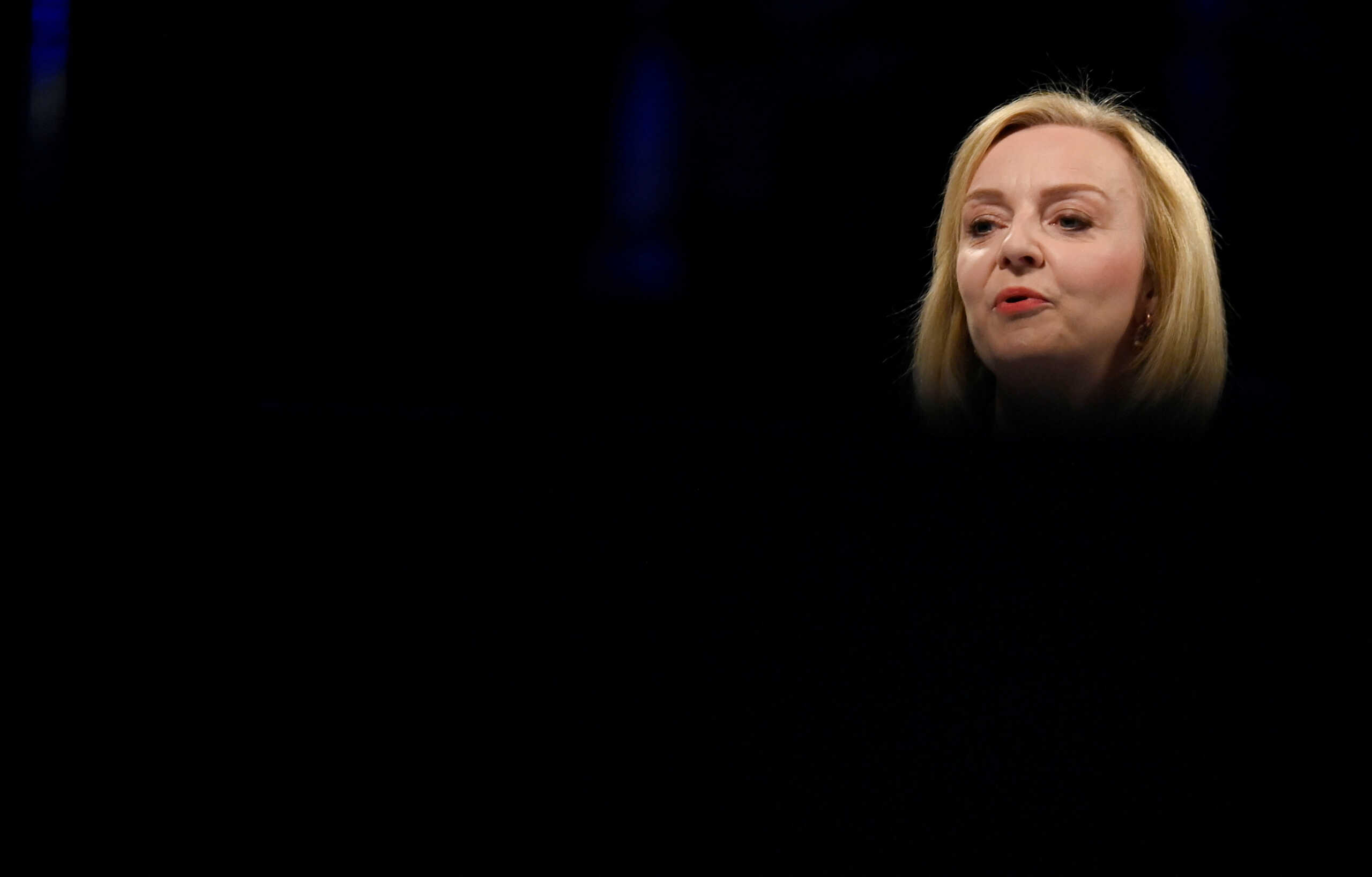 Britain's Conservative Party leadership candidate Liz Truss speaks during a hustings event, part of the Conservative party leadership campaign, in Cheltenham, Britain, August 11, 2022.  REUTERS