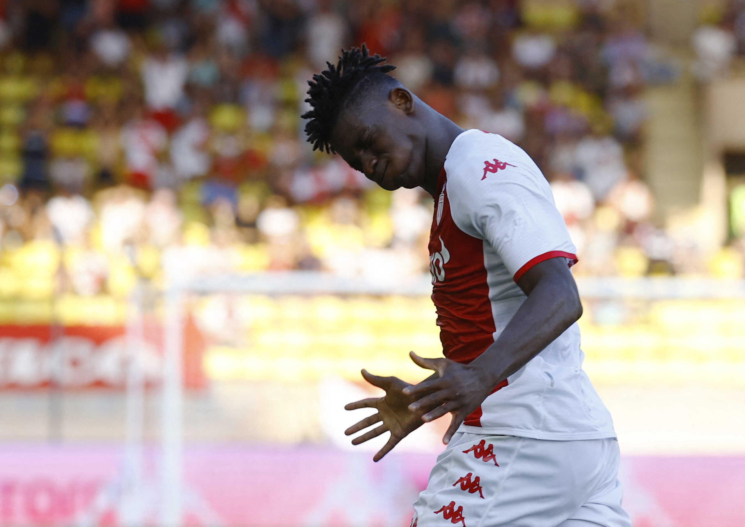 Soccer Football - Ligue 1 - AS Monaco v Stade Rennes - Stade Louis II, Monaco - August 13, 2022 AS Monaco's Breel Embolo celebrates scoring their first goal REUTERS