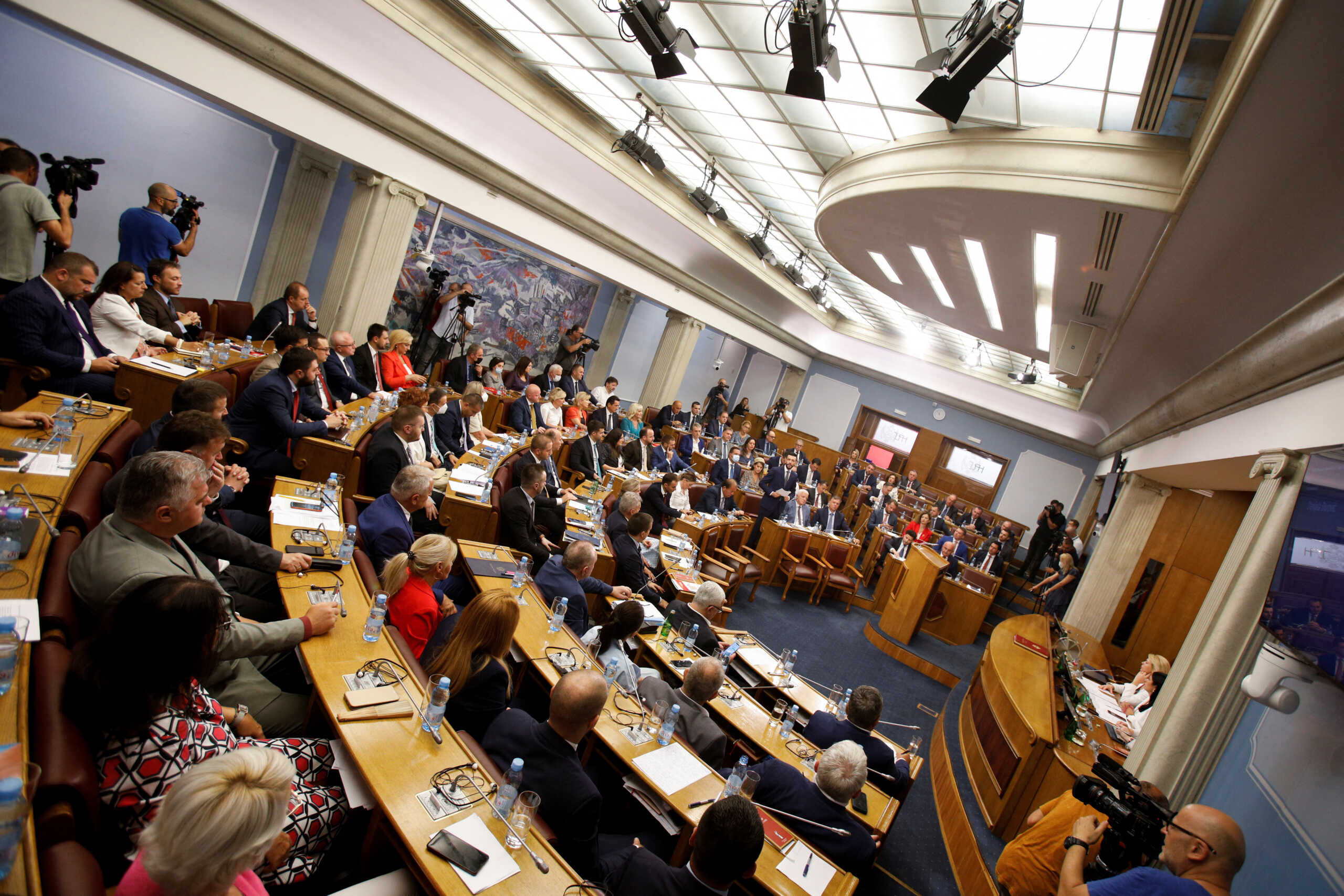 A general view of of parliament session for no-confidence vote for a minority government in Podgorica, Montenegro August 19, 2022. REUTERS