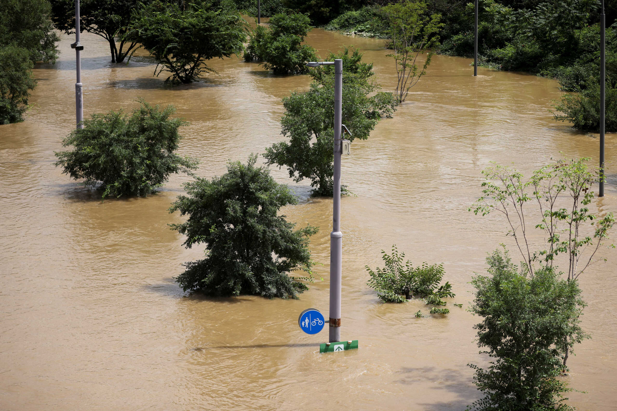 A general view of the Han River Park submerged by torrential rain at Han river in Seoul, South Korea August 10, 2022. REUTERS