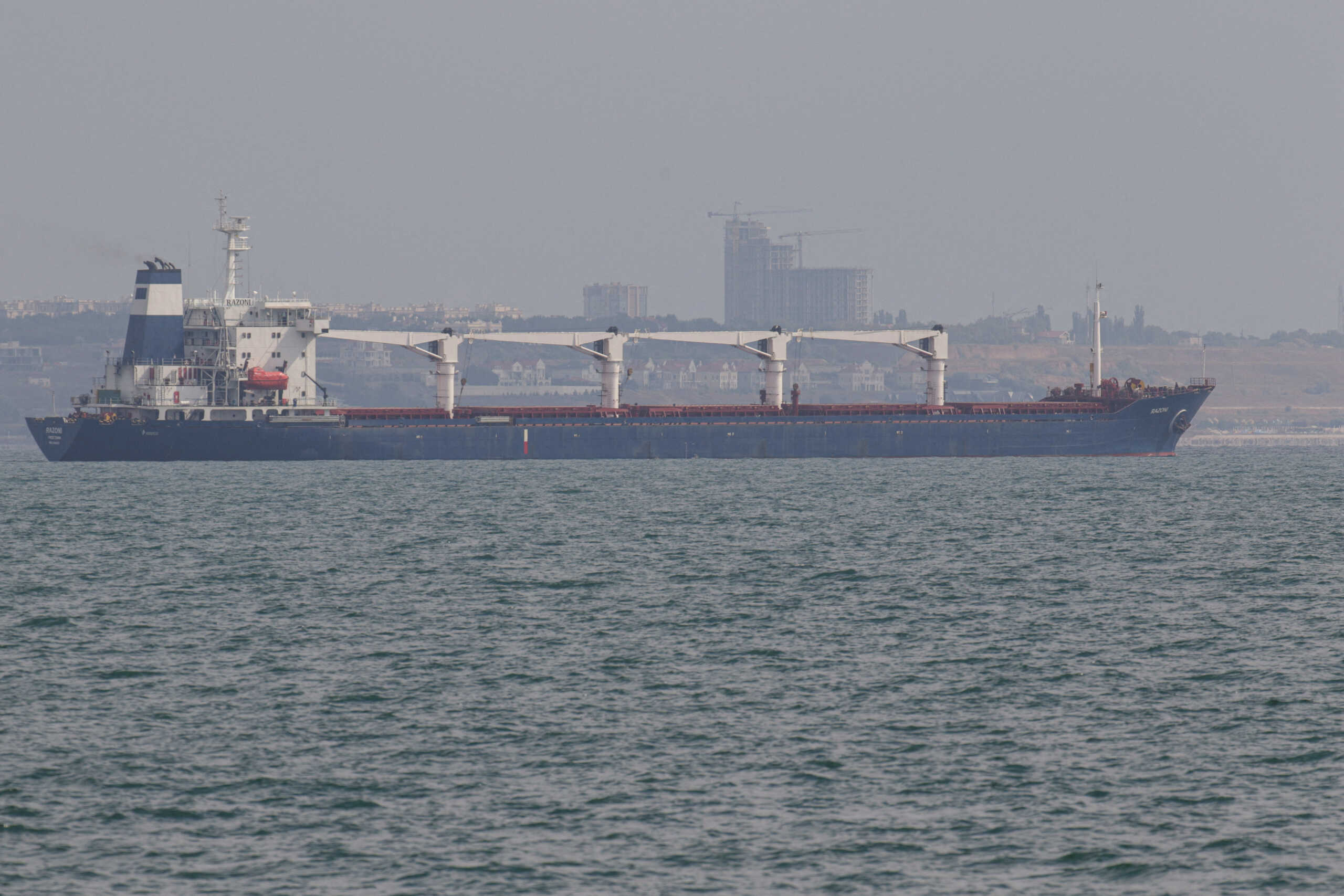 The Sierra Leone-flagged ship Razoni leaves the sea port in Odesa after restarting grain export, amid Russia's attack on Ukraine, Ukraine August 1, 2022. REUTERS