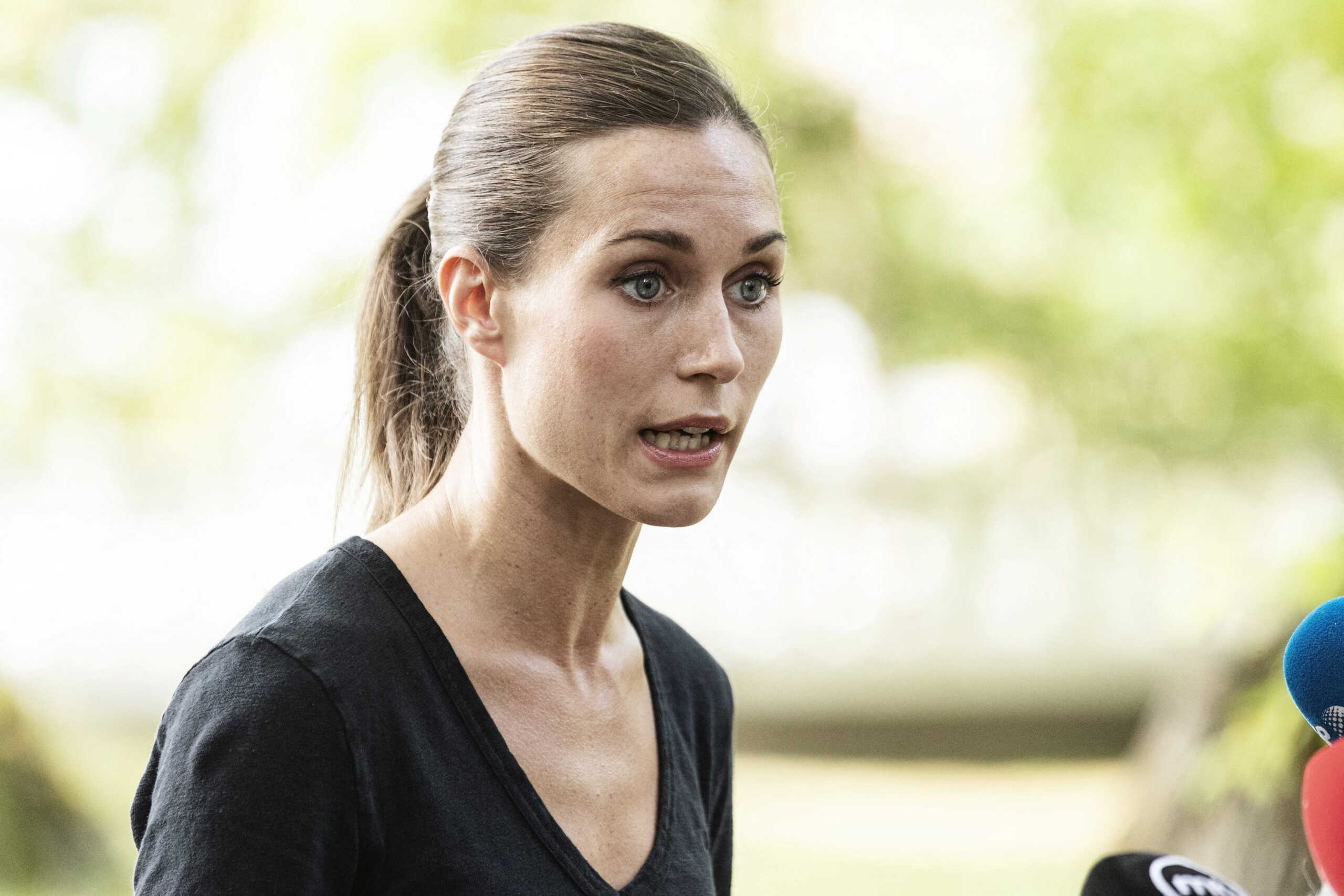 Prime Minister of Finland Sanna Marin holds a news conference after videos of her partying leaked into social media and sparked criticism earlier this week, in Helsinki, Finland August 19, 2022. Lehtikuva