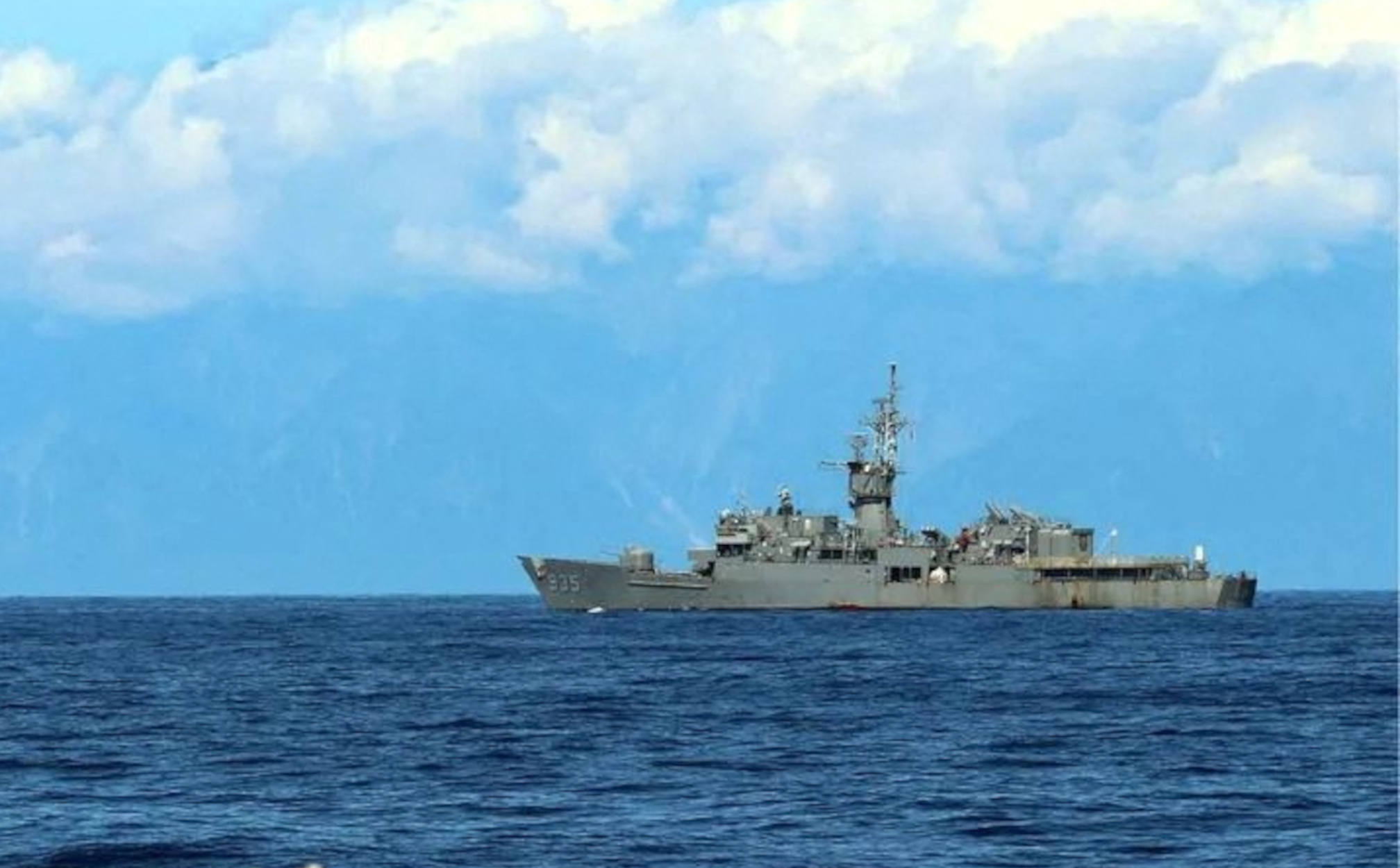 A Taiwan military vessel is seen from a Navy Force vessel under the Eastern Theatre Command of China's People's Liberation Army (PLA) during the navy's military exercises in the waters around Taiwan, at an undisclosed location in this August 5, 2022 handout released on August 6, 2022. Eastern Theatre Command