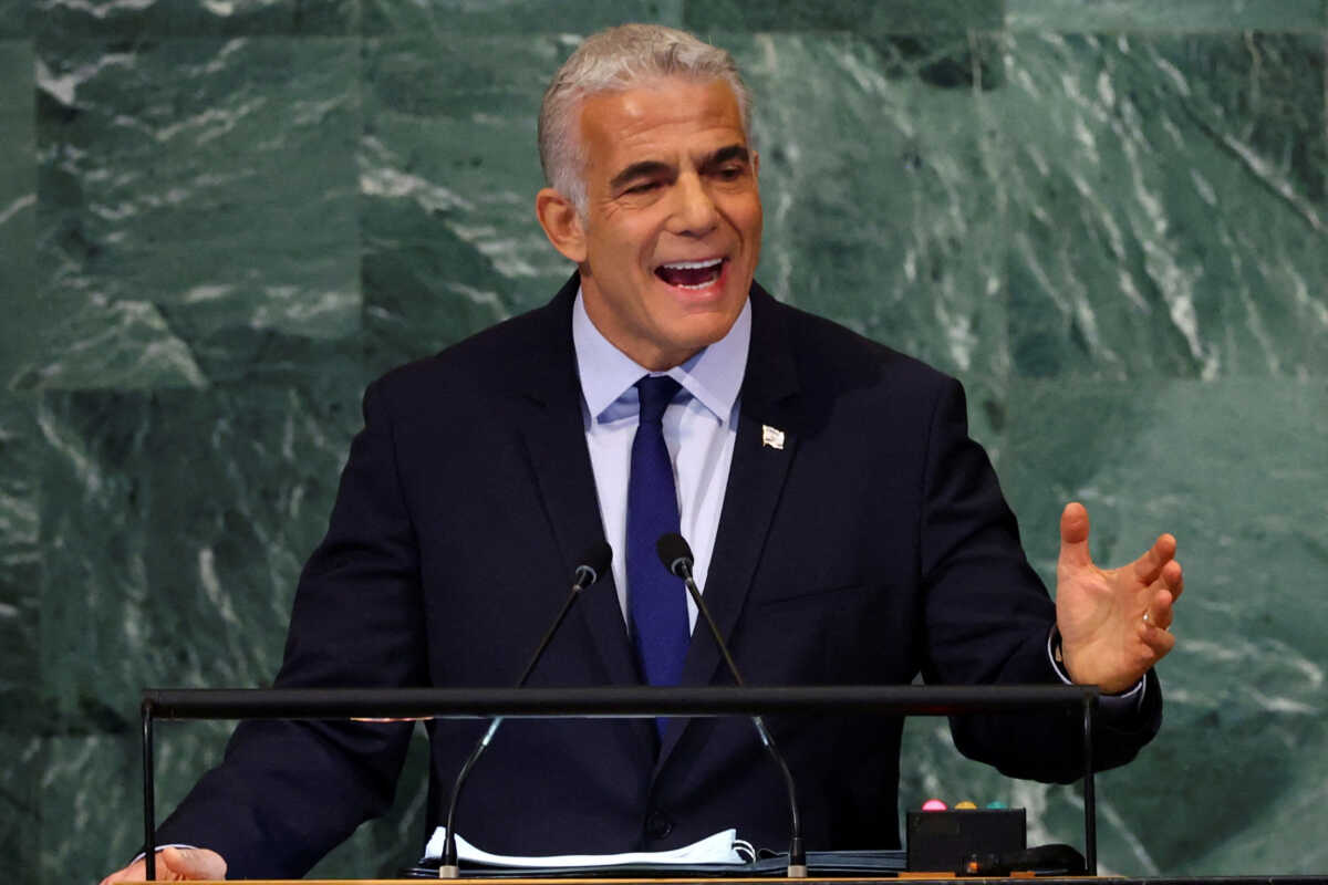 Prime Minister of Israel Yair Lapid addresses the 77th Session of the United Nations General Assembly at U.N. Headquarters in New York City, U.S., September 22, 2022. REUTERS