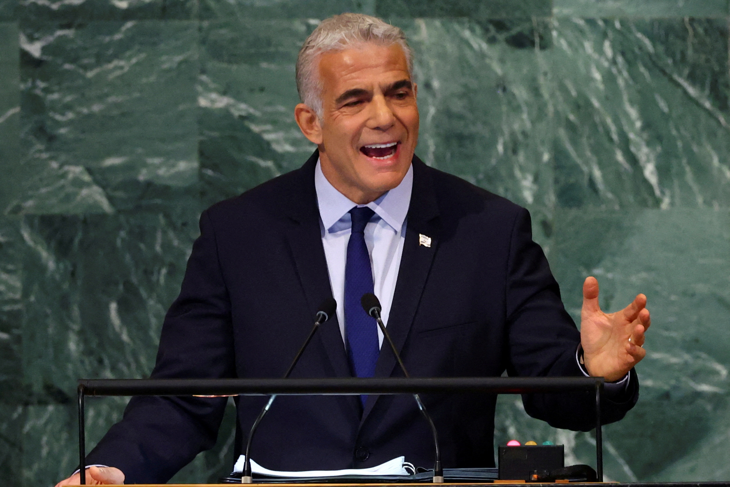 Prime Minister of Israel Yair Lapid addresses the 77th Session of the United Nations General Assembly at U.N. Headquarters in New York City, U.S., September 22, 2022. REUTERS