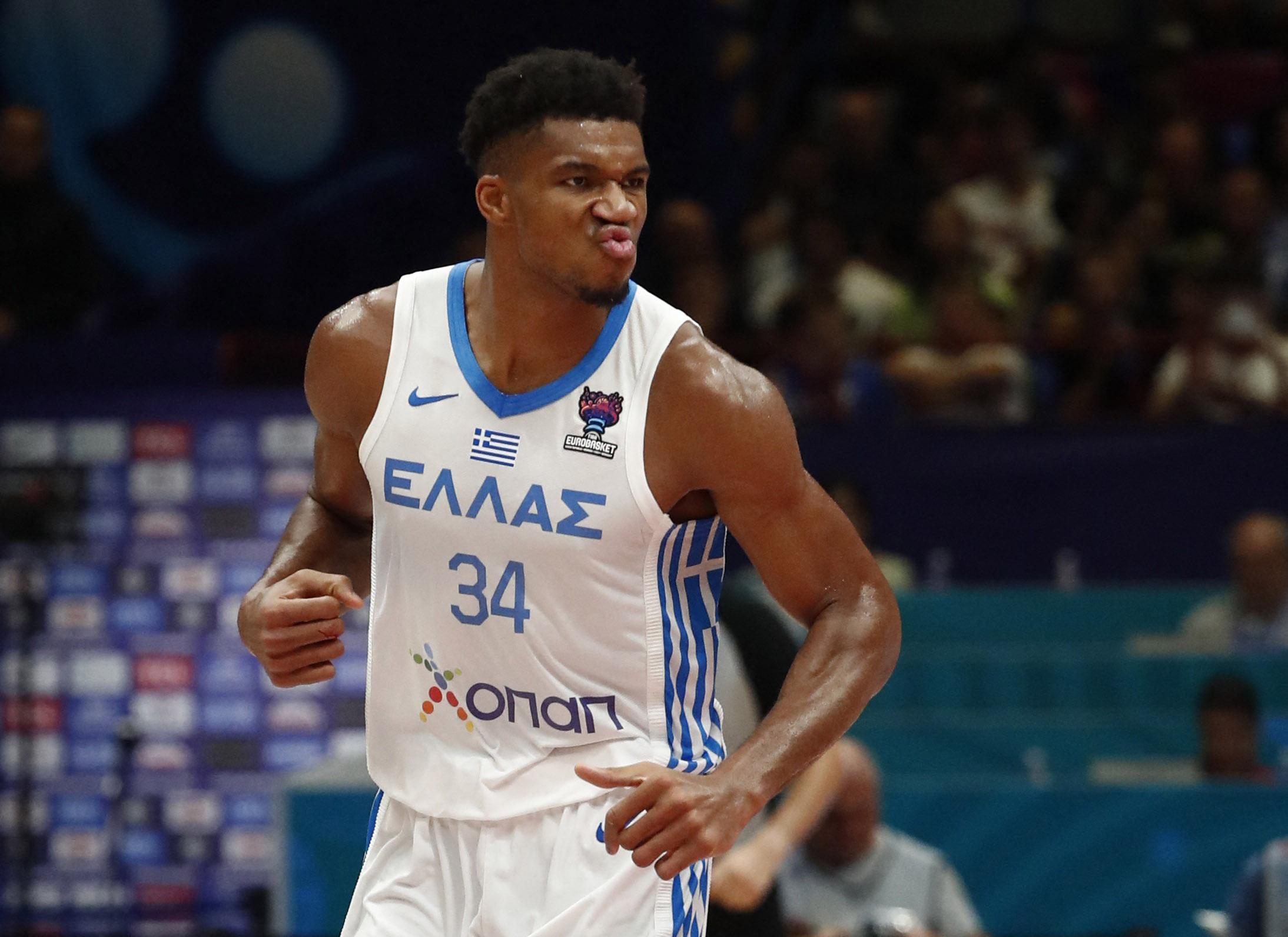 Basketball - EuroBasket Championship - Group C - Greece v Ukraine - Mediolanum Forum, Assago, Italy - September 6, 2022 Greece's Giannis Antetokounmpo reacts REUTERS