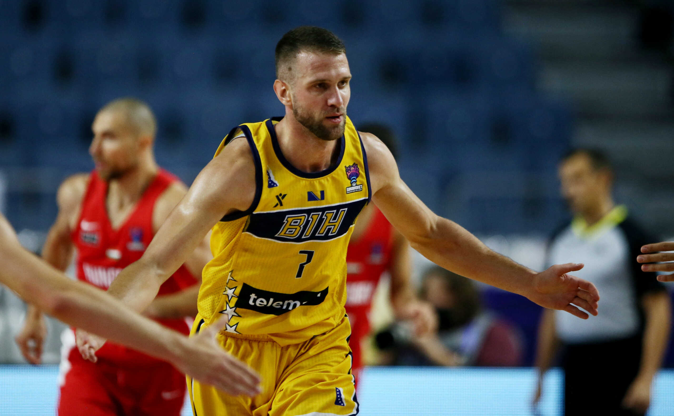 Basketball - EuroBasket Championship - Group B - Bosnia and Herzegovina v Hungary - Cologne Arena, Cologne, Germany - September 1, 2022 Bosnia and Herzegovina's Miralem Halilovic celebrates after scoring REUTERS